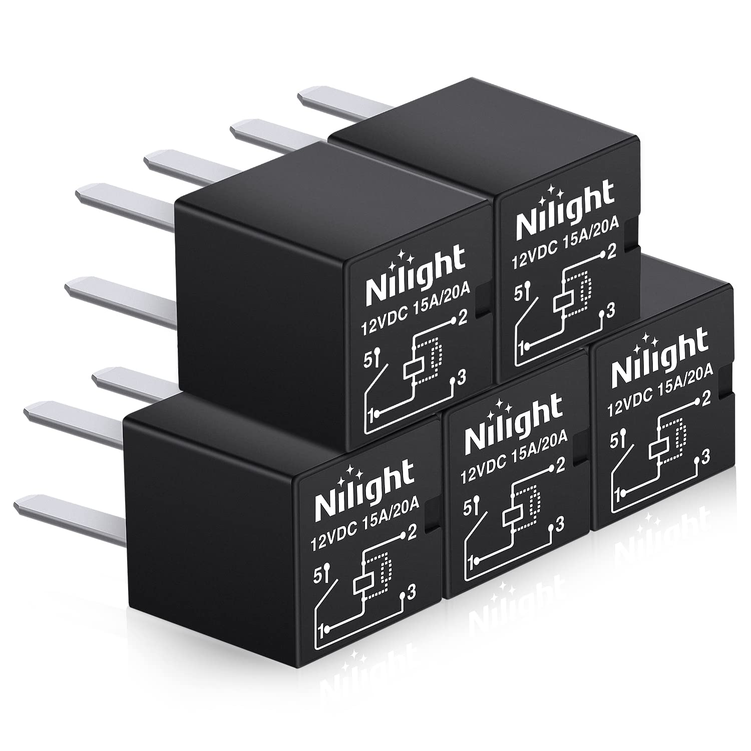 Nilight 5Pcs Automotive General Purpose Relay 4Pin Spno 20A Micro Cooling Fan Sealed Relay Plug & Play Direct Replacement For Po