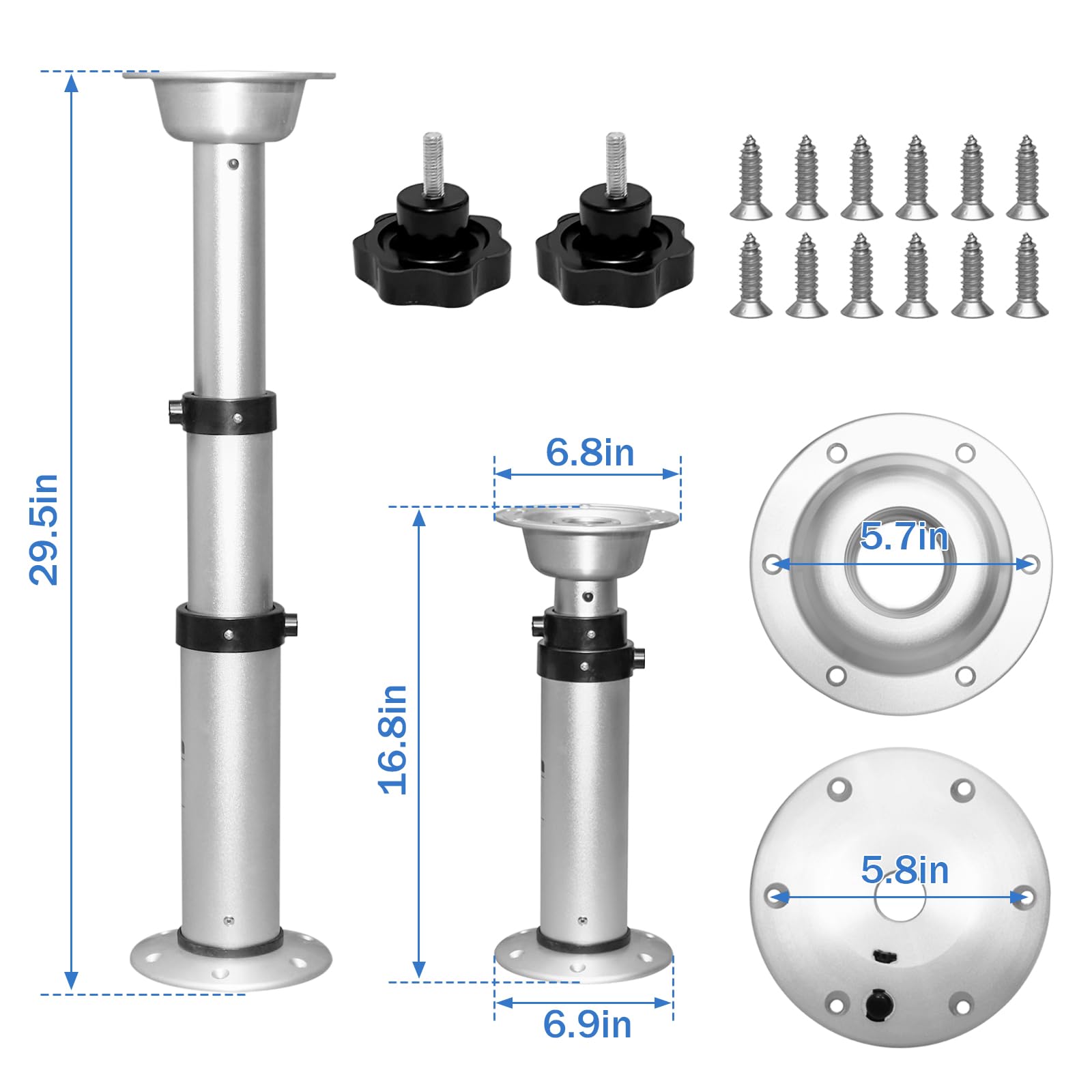 HWHongRV Adjustable RV Boat Table Pedestal, Aluminum, 17-29 Inch Height, Model HT-M02