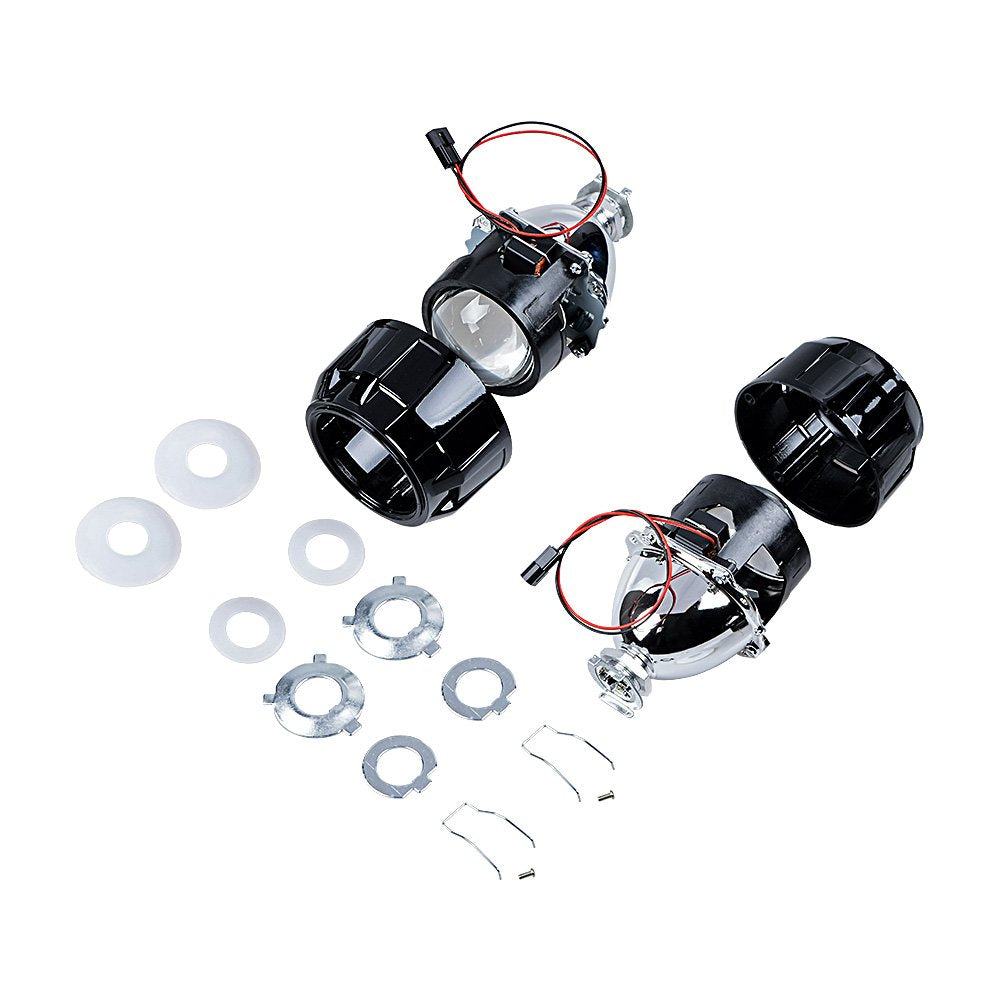 Amopa Compatible With H4 H7 H11 9005 9006 9007 H13 Headlight 1 Pair Of Mini Bi-Xenon Projector Lens Low High Beams With Shrouds Kit, Black1