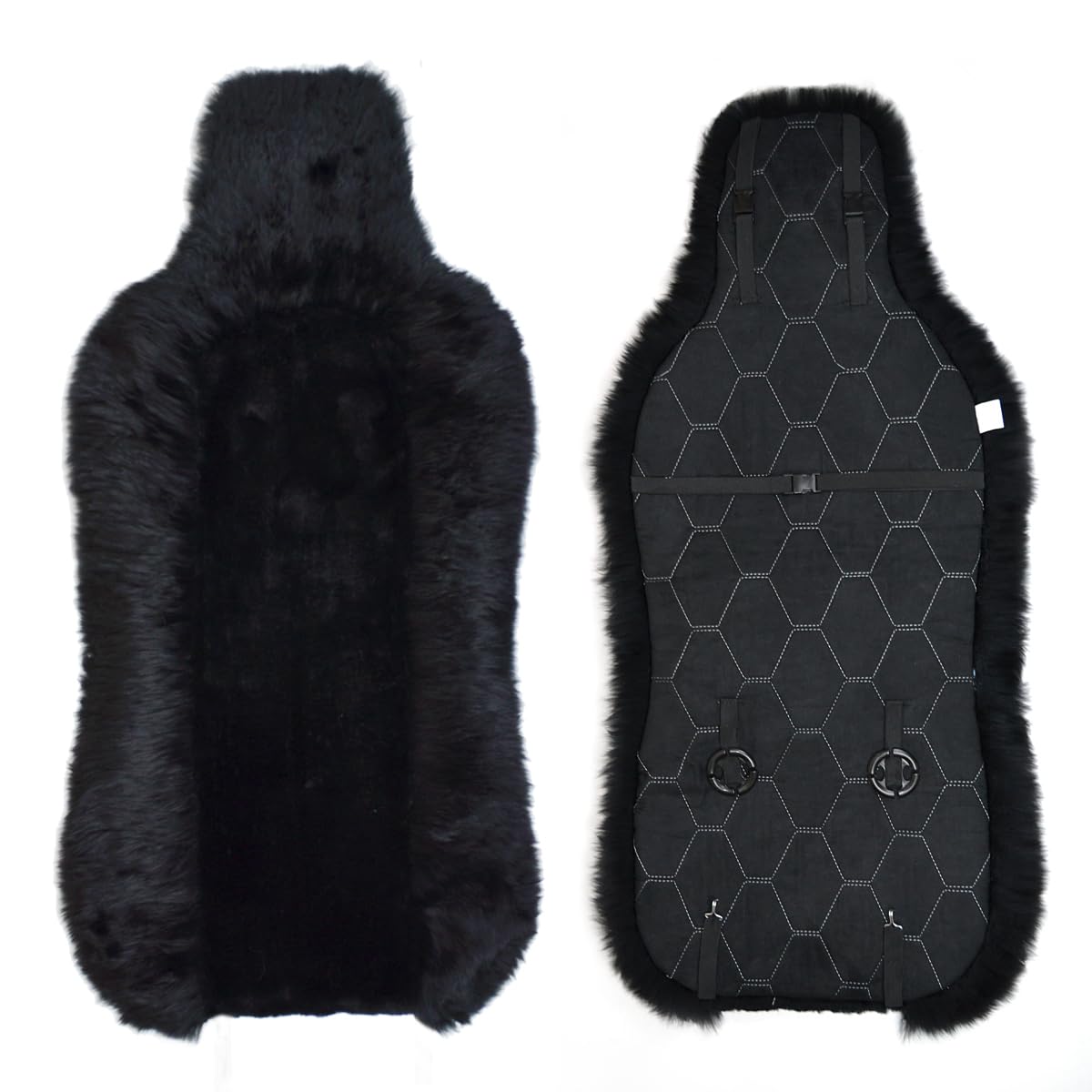 Gracefur Sheepskin Car Seat Cover Genuine Wool Seat Cover Fluffy Fur Front Seat Covers Fits Cars, Trucks, SUV, or Van (Black)