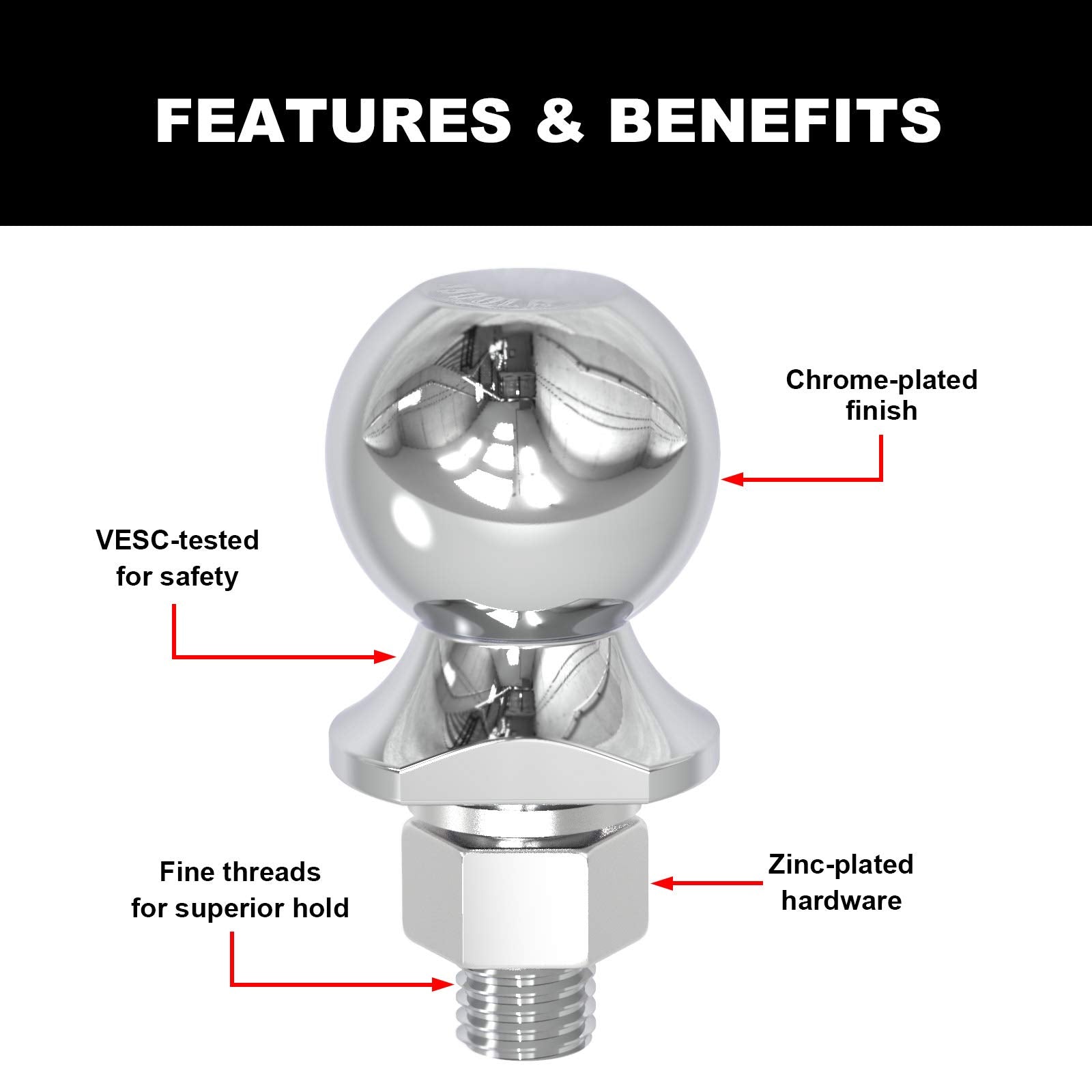 Torin Atrly2019B Trailer Hitch Ball, 2 Inch Diameter, 1.75 Ton (3,500 Lbs), 3/4 X 1-3/4-Inch Shank