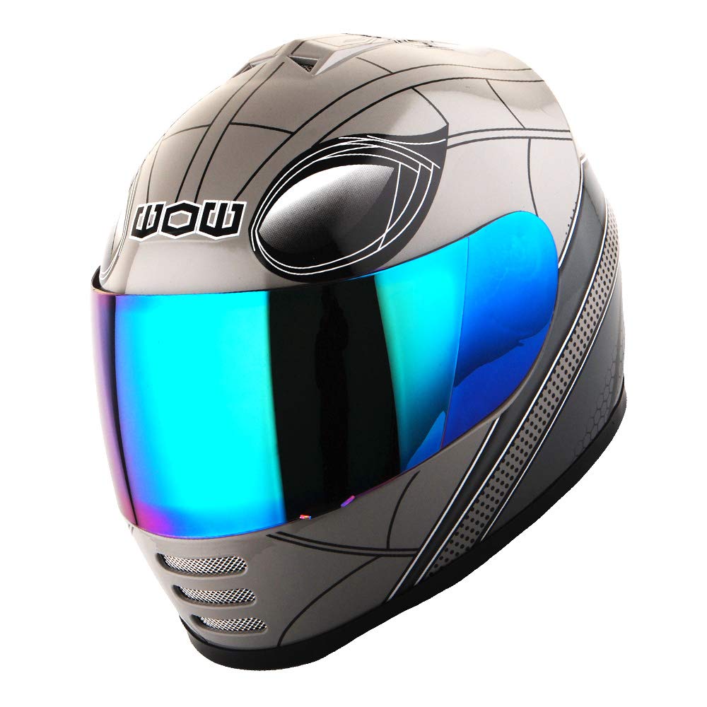 Wow Youth Motorcycle Full Face Helmet Street Bike Bmx Mx Kids Spider Black + Mx Skeleton Glove Bundle