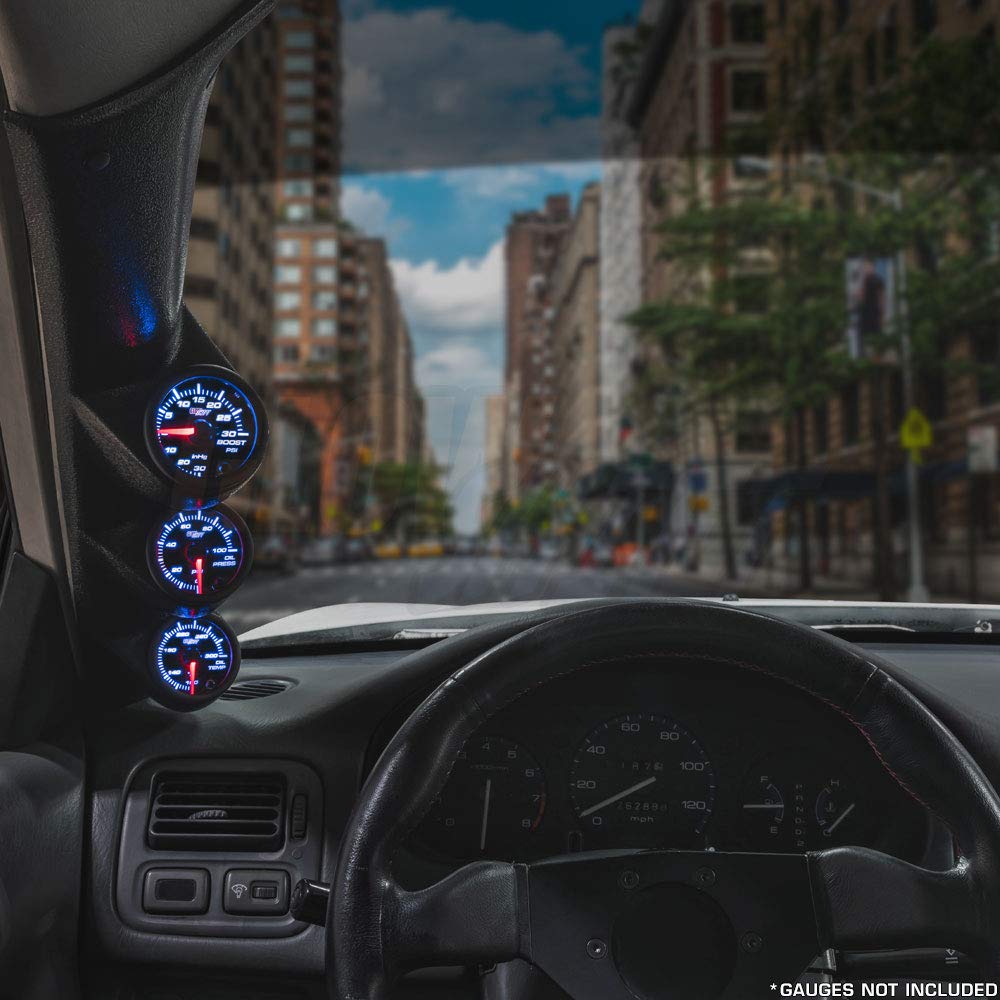 GlowShift Black Triple Pillar Gauge Pod Compatible with Ford Mustang GT Hardtop 1987-1993 - ABS Plastic - Mounts (3) 2-1/16'' (5