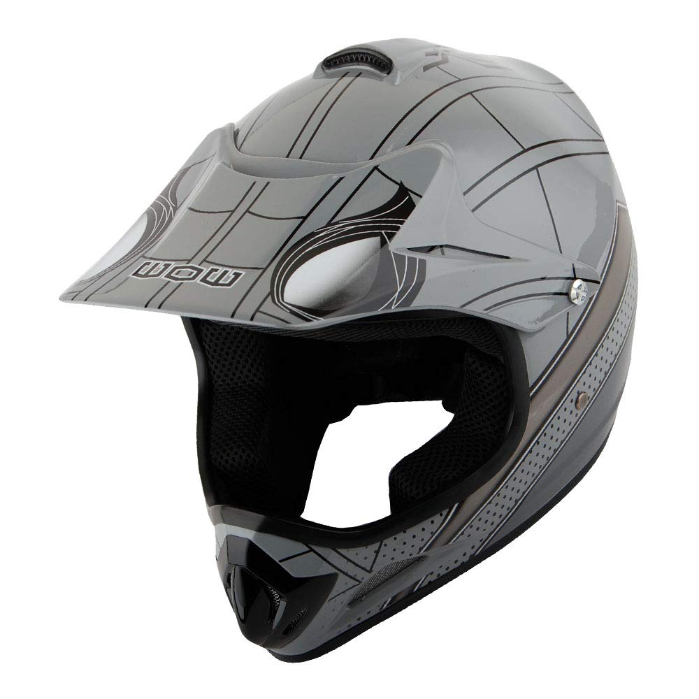 Wow Youth Kids Motocross Helmet Bmx Mx Atv Dirt Bike Helmet Spider Black + Goggles + Mg Youth Black Glove Bundle