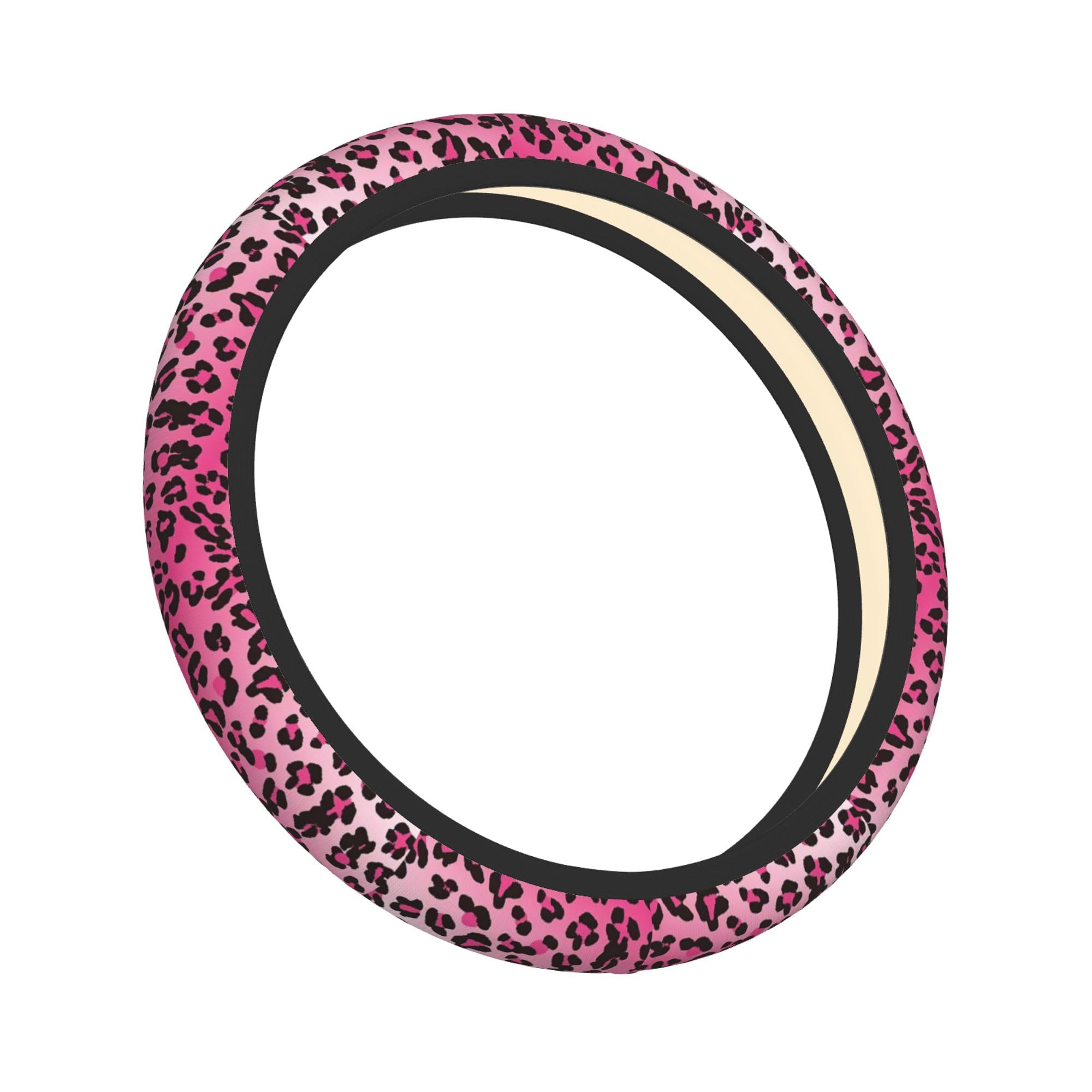 THOEWONG Leopard Pattern Pink Steering Wheel Cover, Non-Slip Neoprene, Universal 15 Inch, Cute Car Accessories