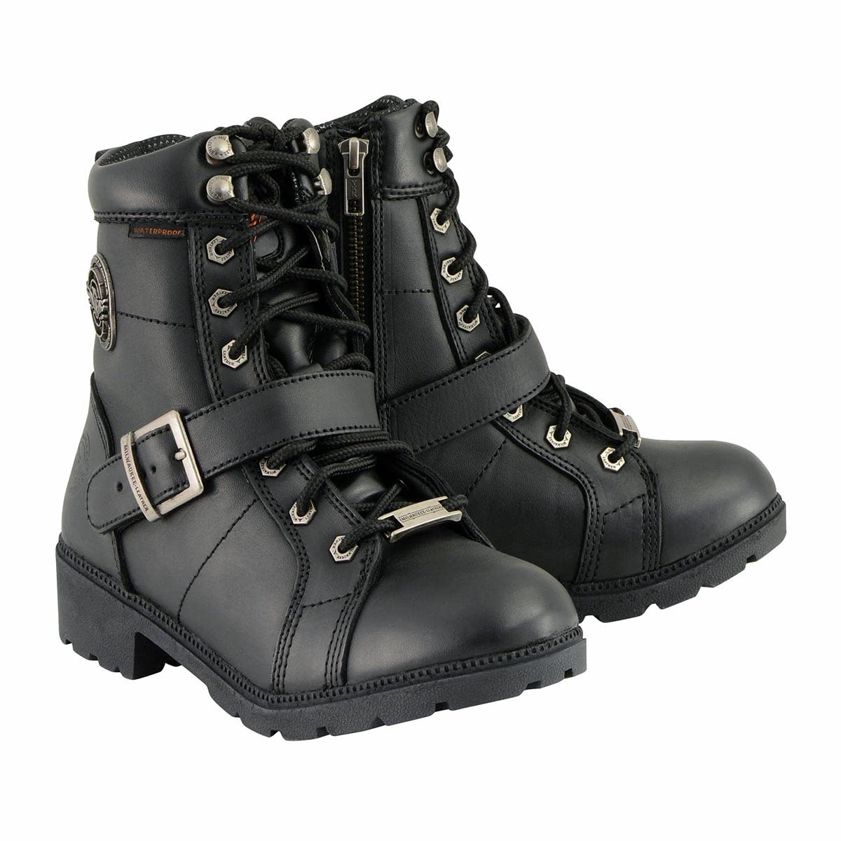 Milwaukee Leather MBL9326WP Women's Premium Black Leather Lace-Up Waterproof Motorcyle Rider Boots - 8