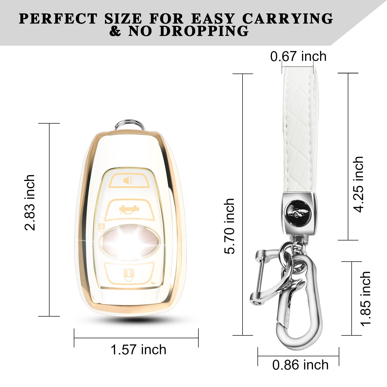 QBUC Leather Key Fob Cover Case for Subaru - White, Small Size, Compatible with Forester, WRX, Outback, Legacy, CrossTrek, Ascent
