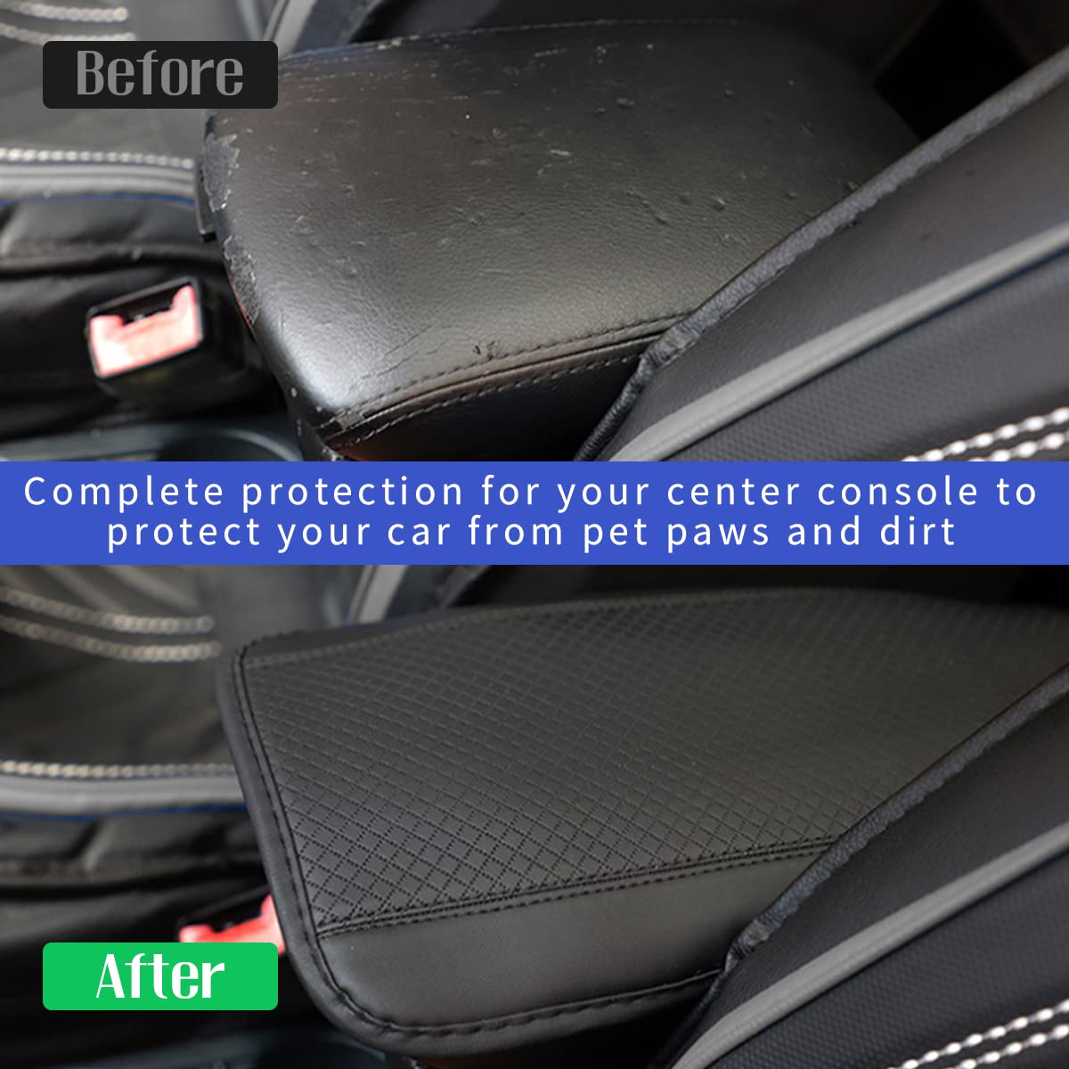 Ziciner Leather Car Center Console Cushion Pad, Auto Waterproof Armrest Seat Box Protector, Automotive Interior Decor Accessories Protection Universal For Most Vehicles, Suv, Truck (Black-A)