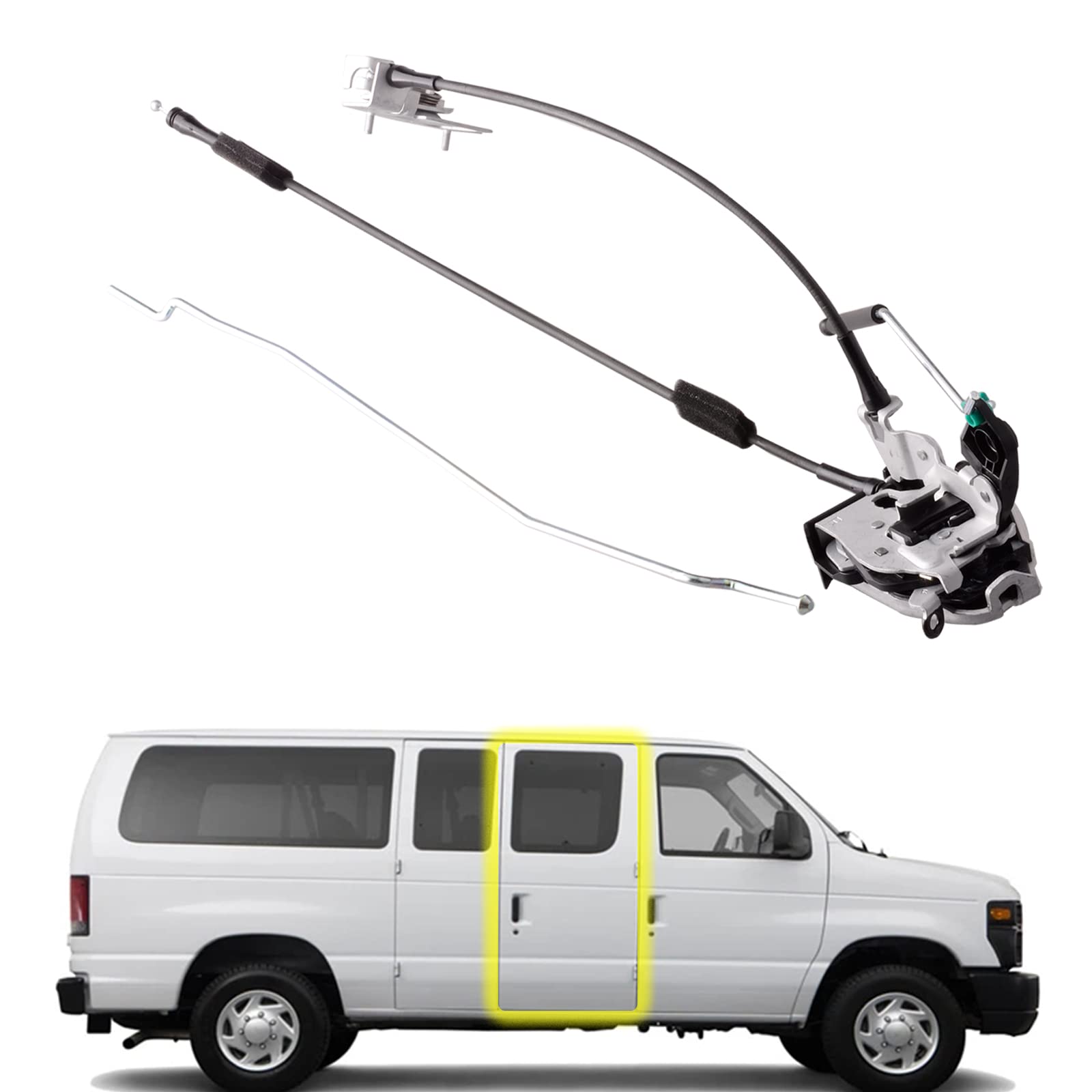 Side Hinged Door Latch Assembly compatible for Ford E150 E250 E350 RH Side Door Lock Latch with Cable&Rod -Like New