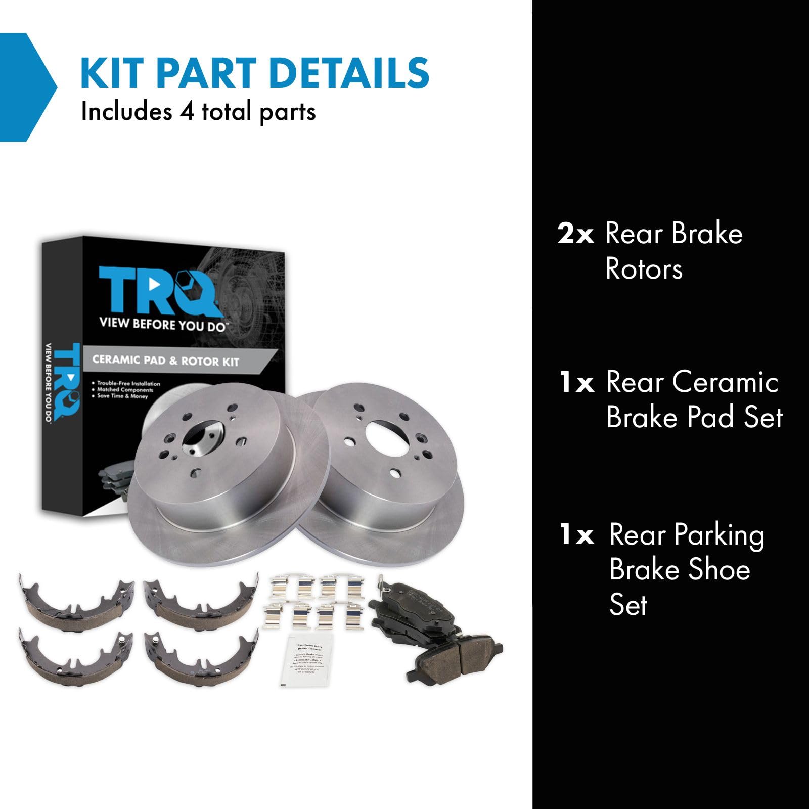 Trq Rear Brake Pad & Rotor Kit Brake Pads Brake Rotor Parking Brake Shoe Set Ceramic Compatible With 2009-2015 Toyota Venza