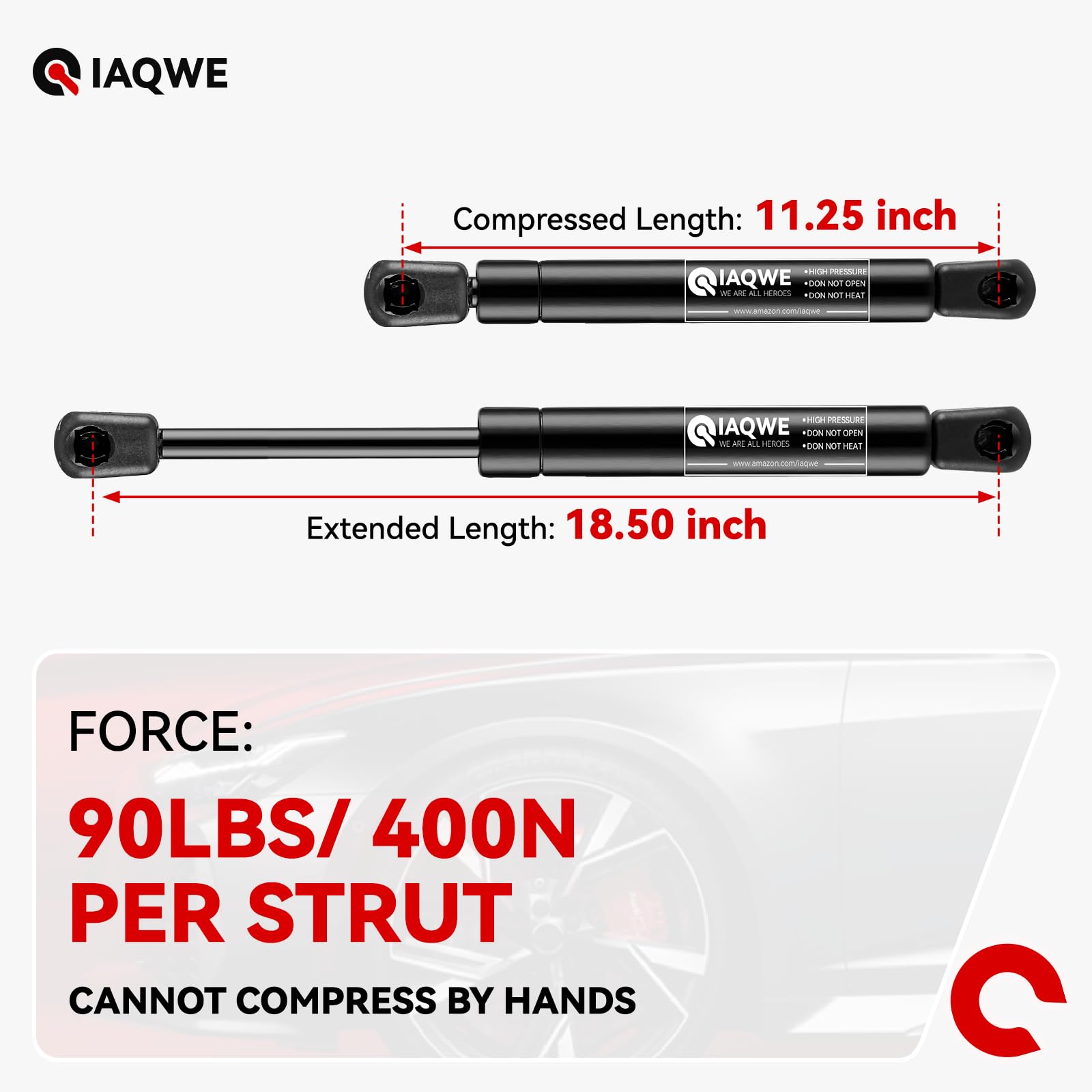 Iaqwe C1615131 18Inch 90Lb/400N Gas Struts Shocks Springs 18.5 Lift Support For Snugtop Are Leer Truck Camper Shell Topper Rear