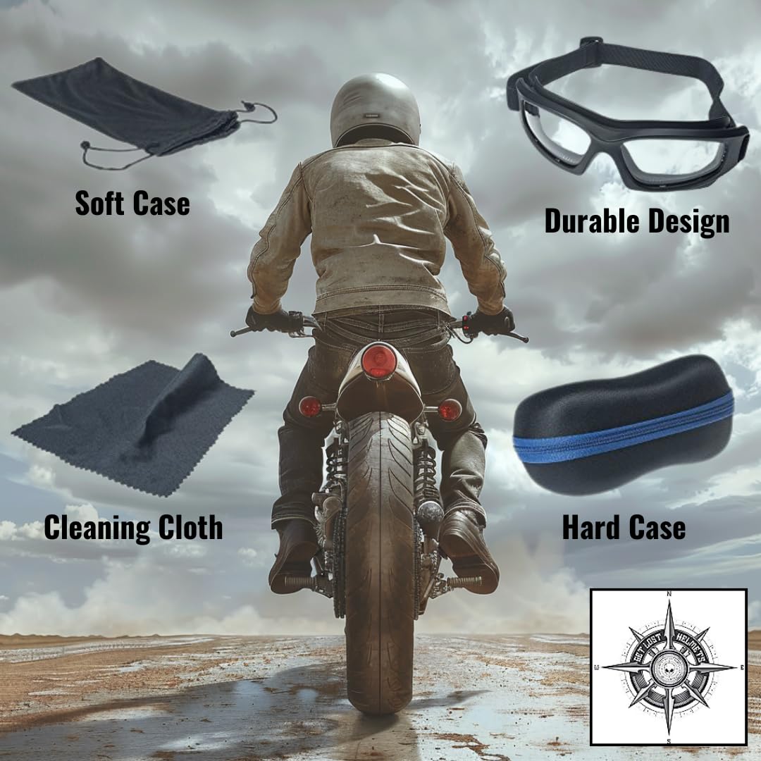 Get Lost Helmets Photochromic Motorcycle Goggles - Heavy Duty, No Foam Design, Includes Hard Case & Microfiber Cloth, Model 657258193727
