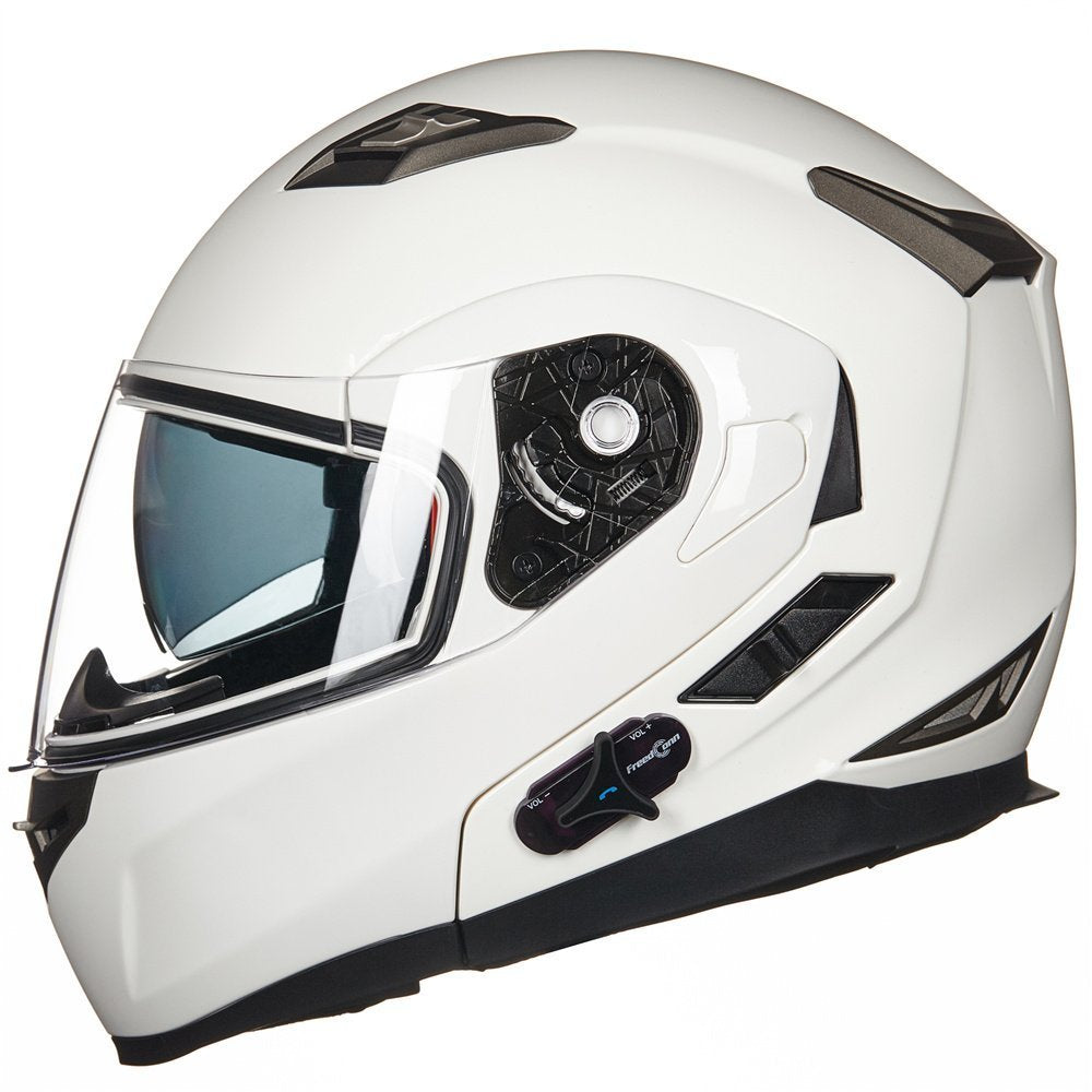 Ilm Bluetooth Integrated Modular Flip Up Full Face Motorcycle Helmet Sun Shield Mp3 Intercom Model 953 (Xl, White)