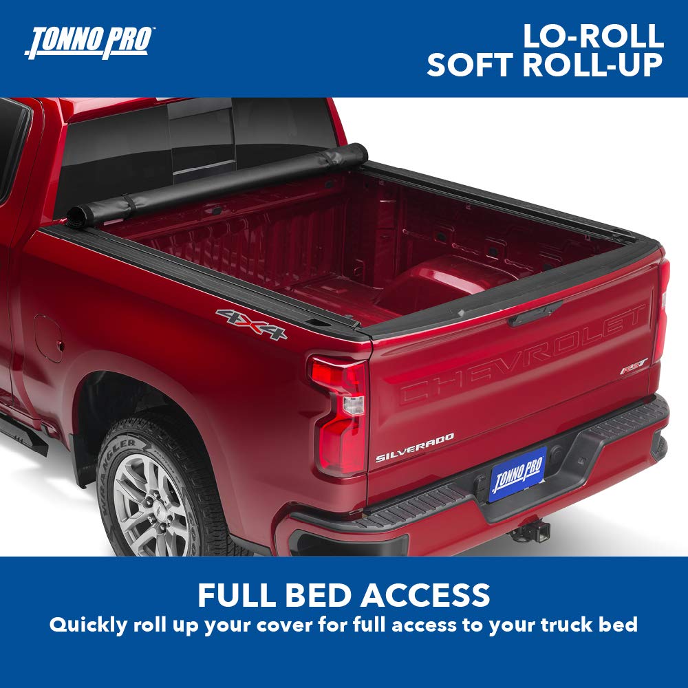 Tonno Pro Lo Roll, Soft Roll-Up Truck Bed Tonneau Cover | Lr-1100 | Fits 2019 - 2023 Chevy/Gmc Silverado/Sierra, Works W/ Multipro/Flex Tailgate 6' 7' Bed (79.4')