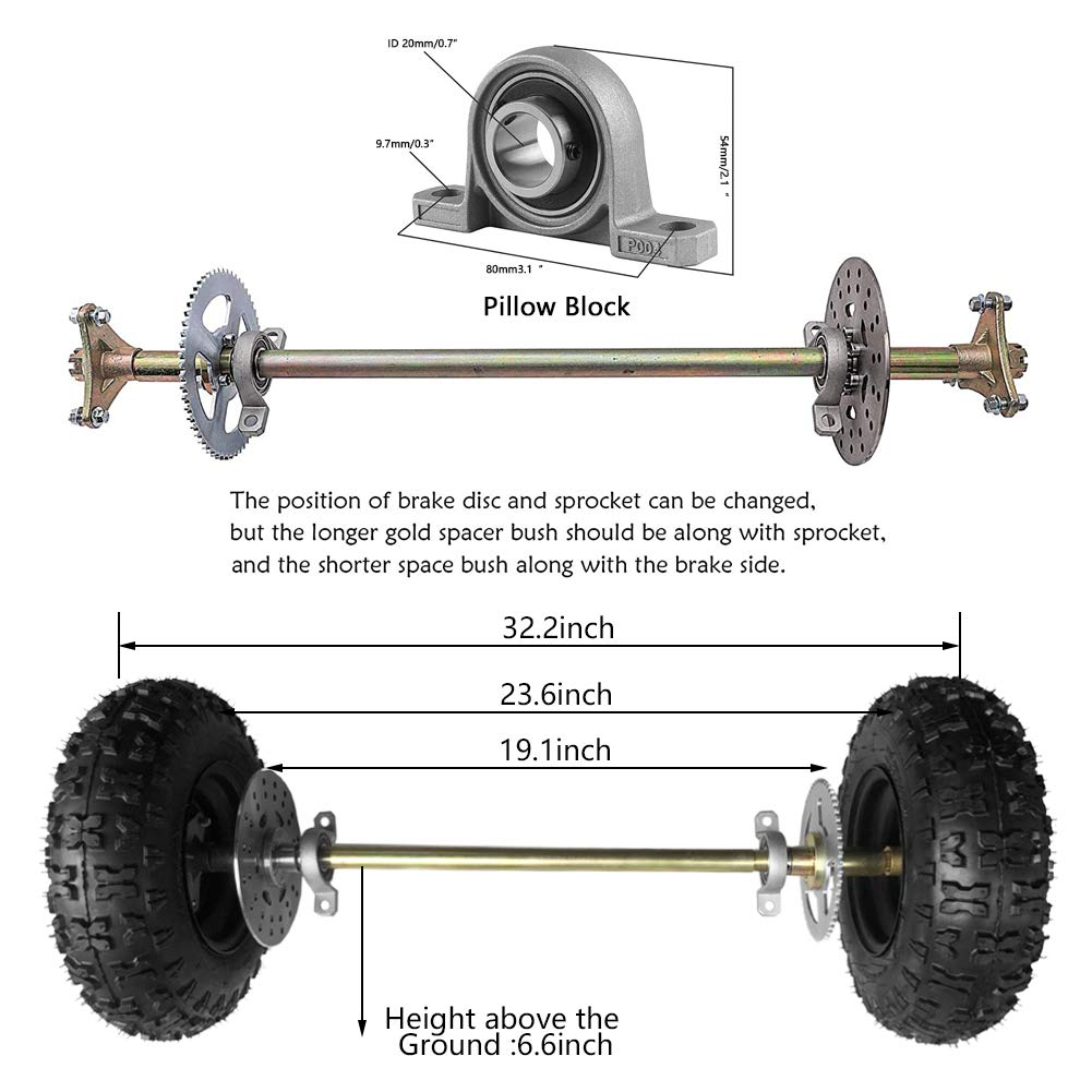 Togarhow Go Kart Rear Axle Assembly Kit - 29" Wheel Hub, 13x5-6 Tires, Metal, Red Metallic, Includes Brake Assembly & T8F Chain