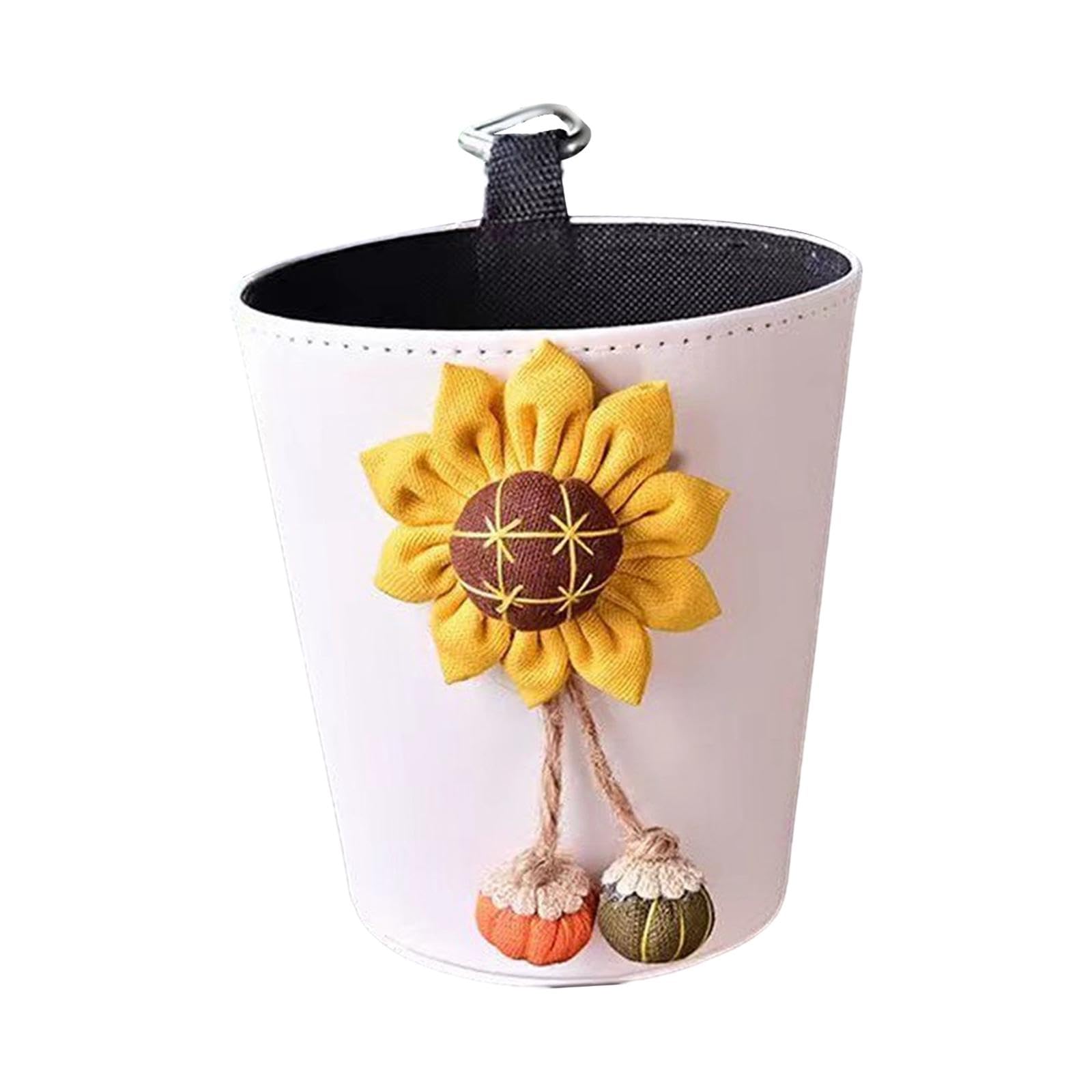 URJIX Hanging Car Trash Can with Fixing Hook Storage Bucket Multipurpose Trash Bin Orange Flower