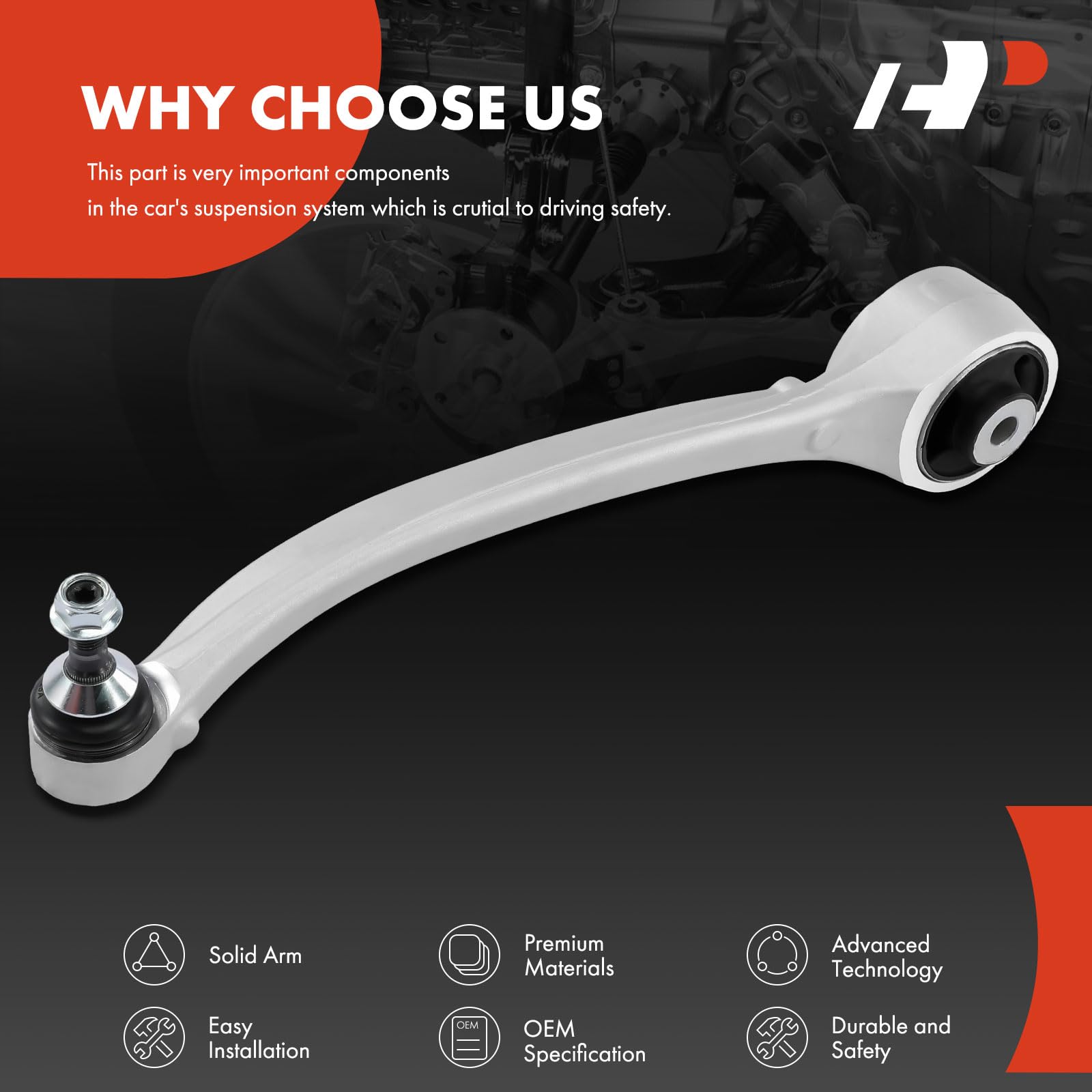A-Premium Front Left Forward Lower Control Arm, With Ball Joint & Bushing, Compatible With Tesla Model S 2012-2018, Replace # 10