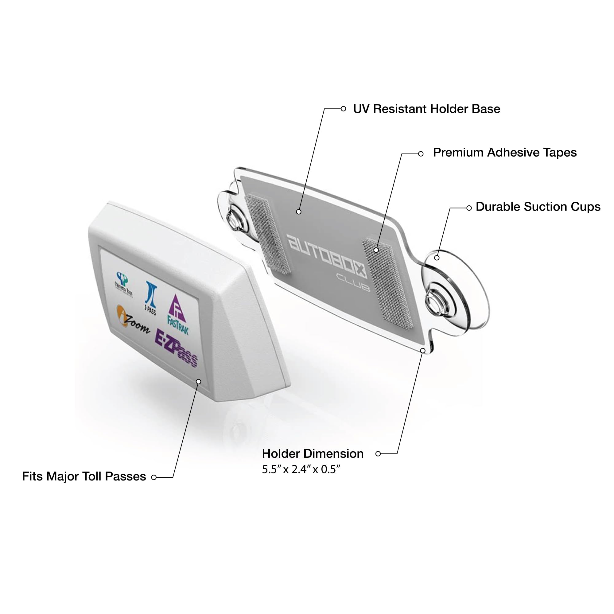 AUTOBOXCLUB EZ Pass Holder - UV Protective, Easy to Install, Fits Most US Toll Passes, Model 5, Adhesive Tape Material