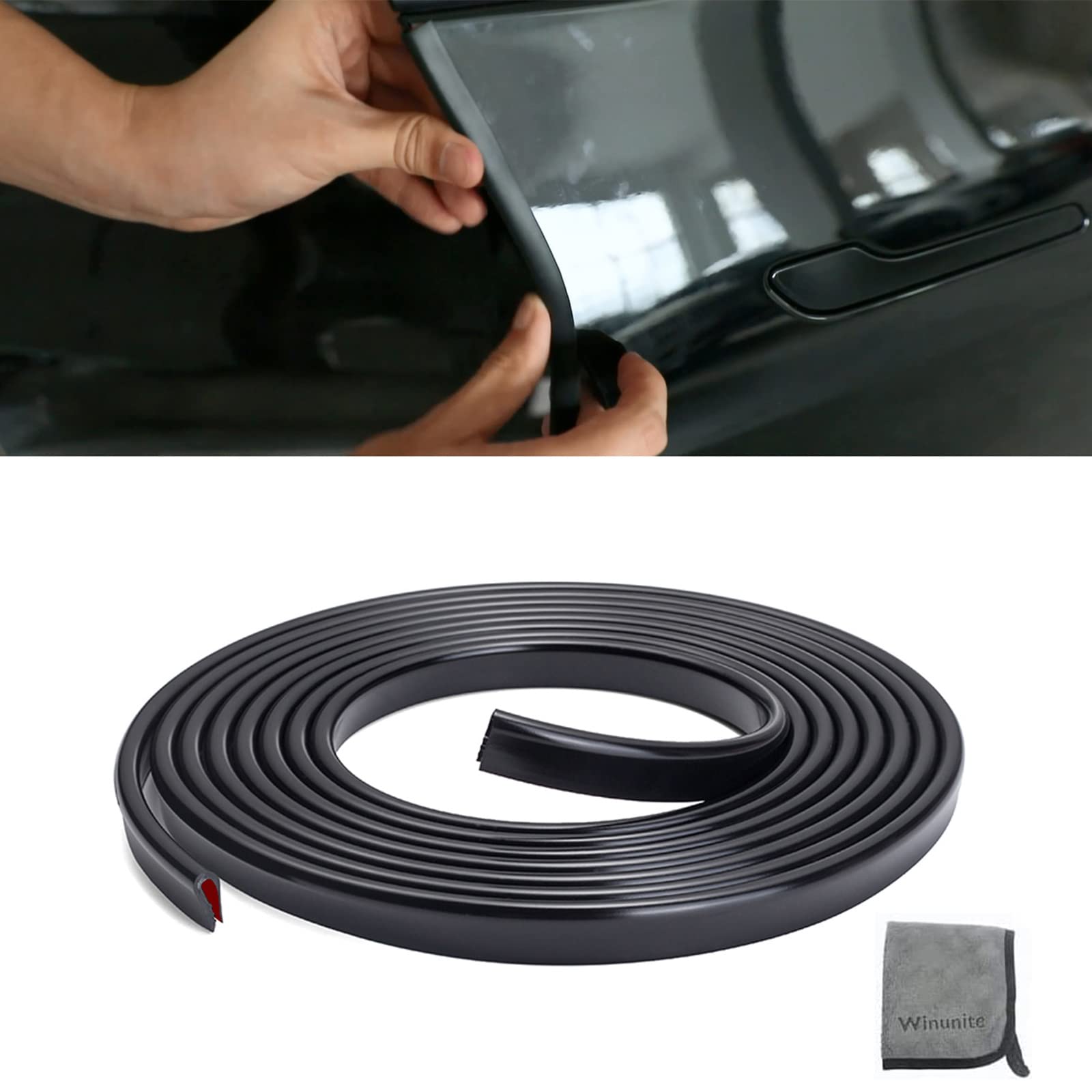 Winunite 32.8Ft(10M) Car Door Edge Guards Black, Fit Most Vehicles, Self-Adhesive Pvc, Fade-Resistant, U-Shaped Automotive Trim