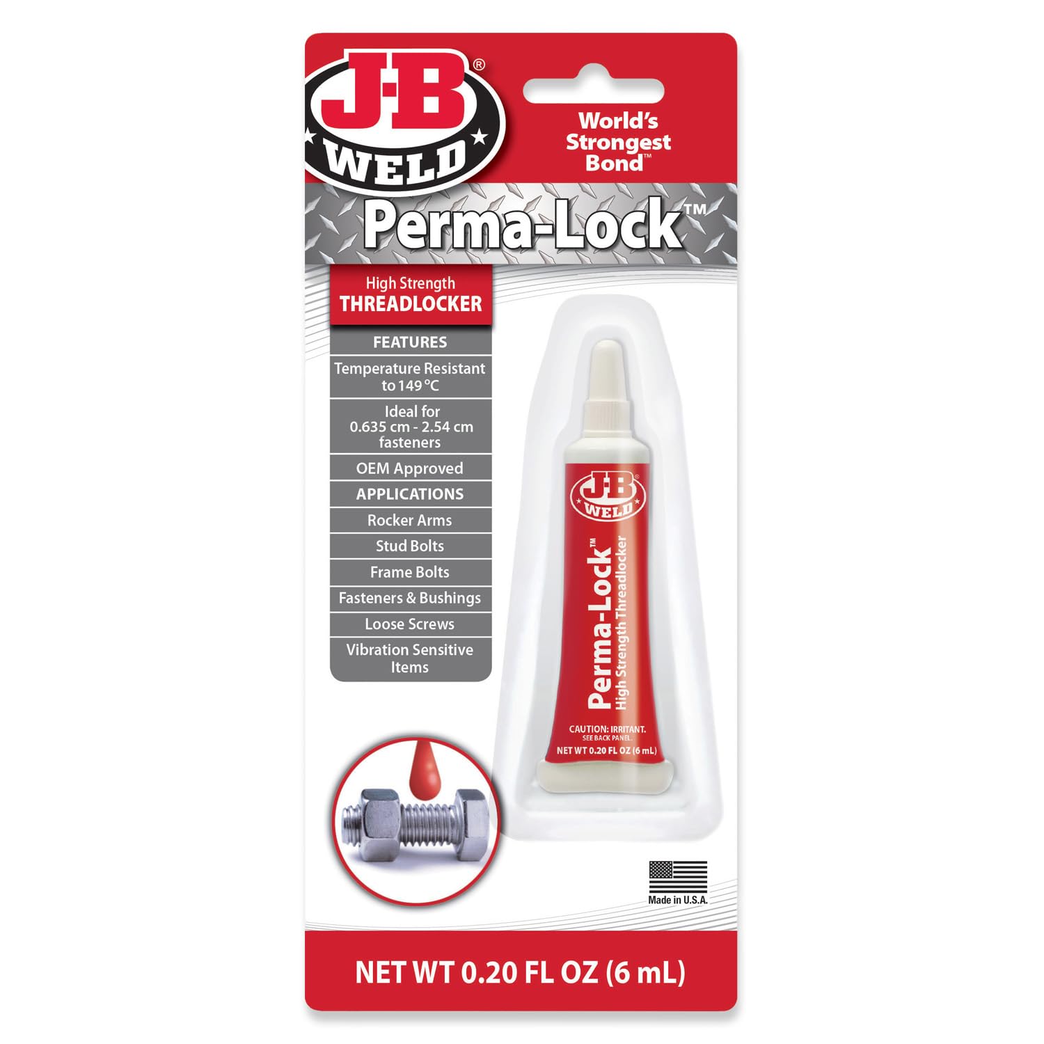 J-B Weld 27106 Perma-Lock High Strength Threadlocker - Red - 6 ml