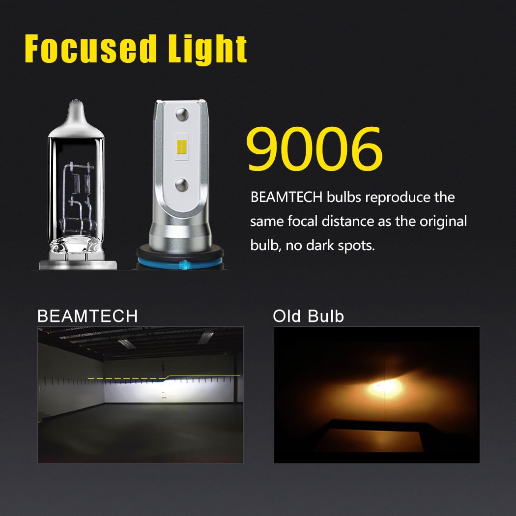 BEAMTECH 9005 9006 Fog Light Bulbs Combo, S1 Series, 300% Brighter, 6500K White, 4-Pack