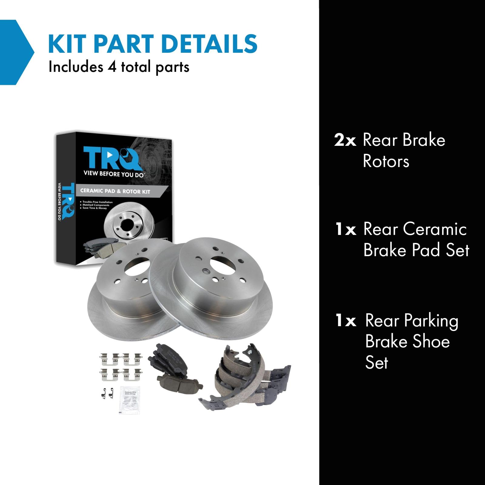 Trq Rear Brake Pad & Rotor Kit Brake Pads Brake Rotor Parking Brake Shoe Set Ceramic Compatible With 2008-2013 Toyota Highlander