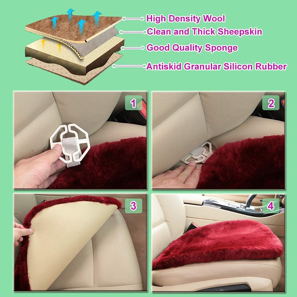 OGLAND 20 inchs Shearling Sheepskin Car Seat Cover, Fluffy Fuzzy Wool Car Seat Covers for Auto Interior Accessories with Soft Ec