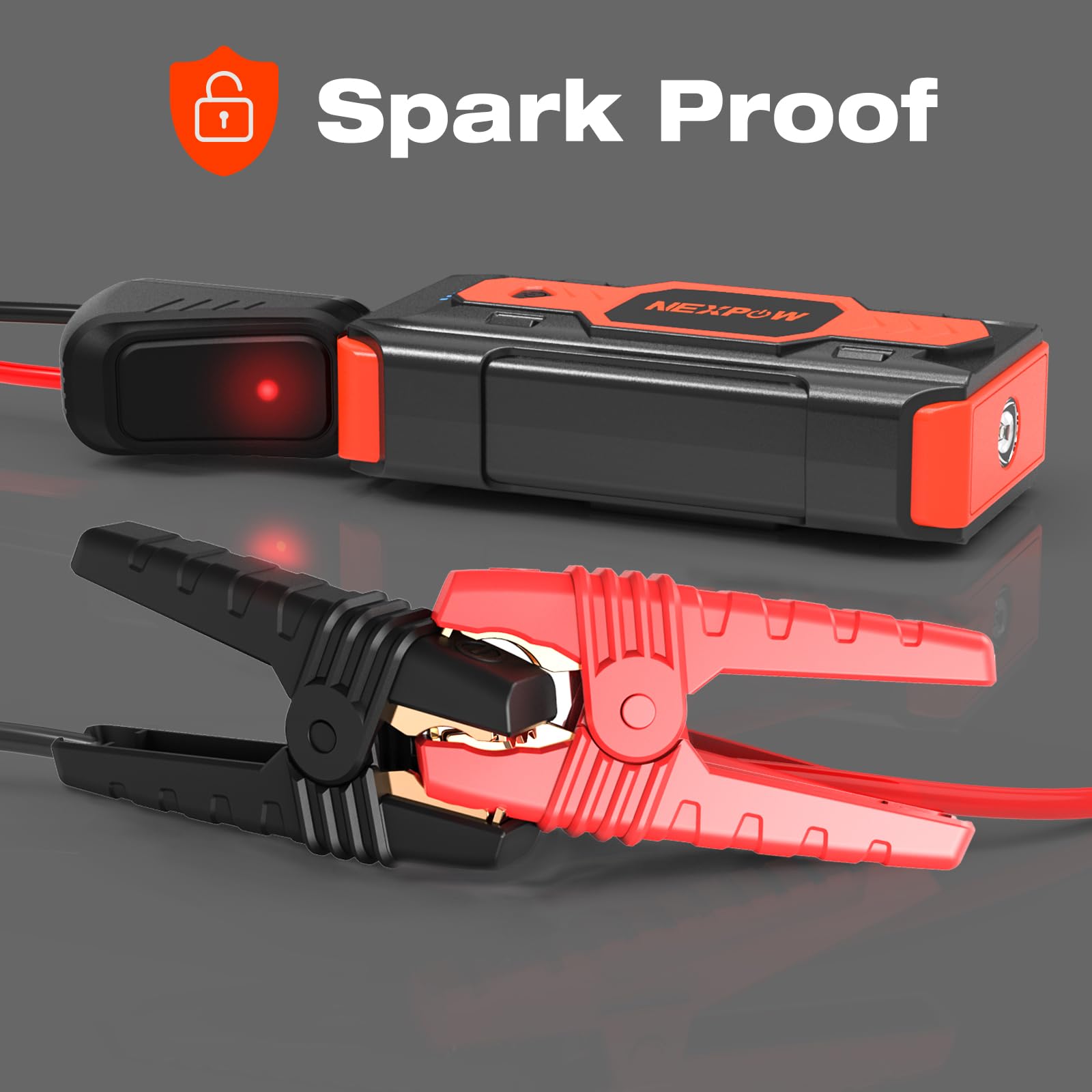NEXPOW 2500A Car Jump Starter - 12V Battery Booster Pack with USB Quick Charge 3.0, 4 LED Modes, Orange, Model Q9B