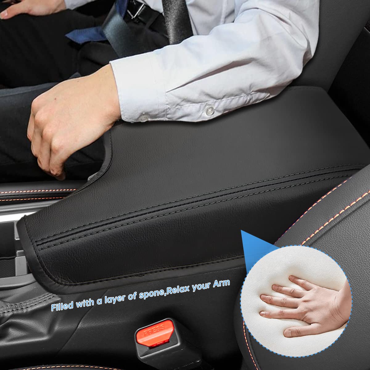 INTGET Leather Armrest Cover for 2021-2023 Subaru Crosstrek/Impreza, Black with Black Stitches, Console Protector, Seat Cover