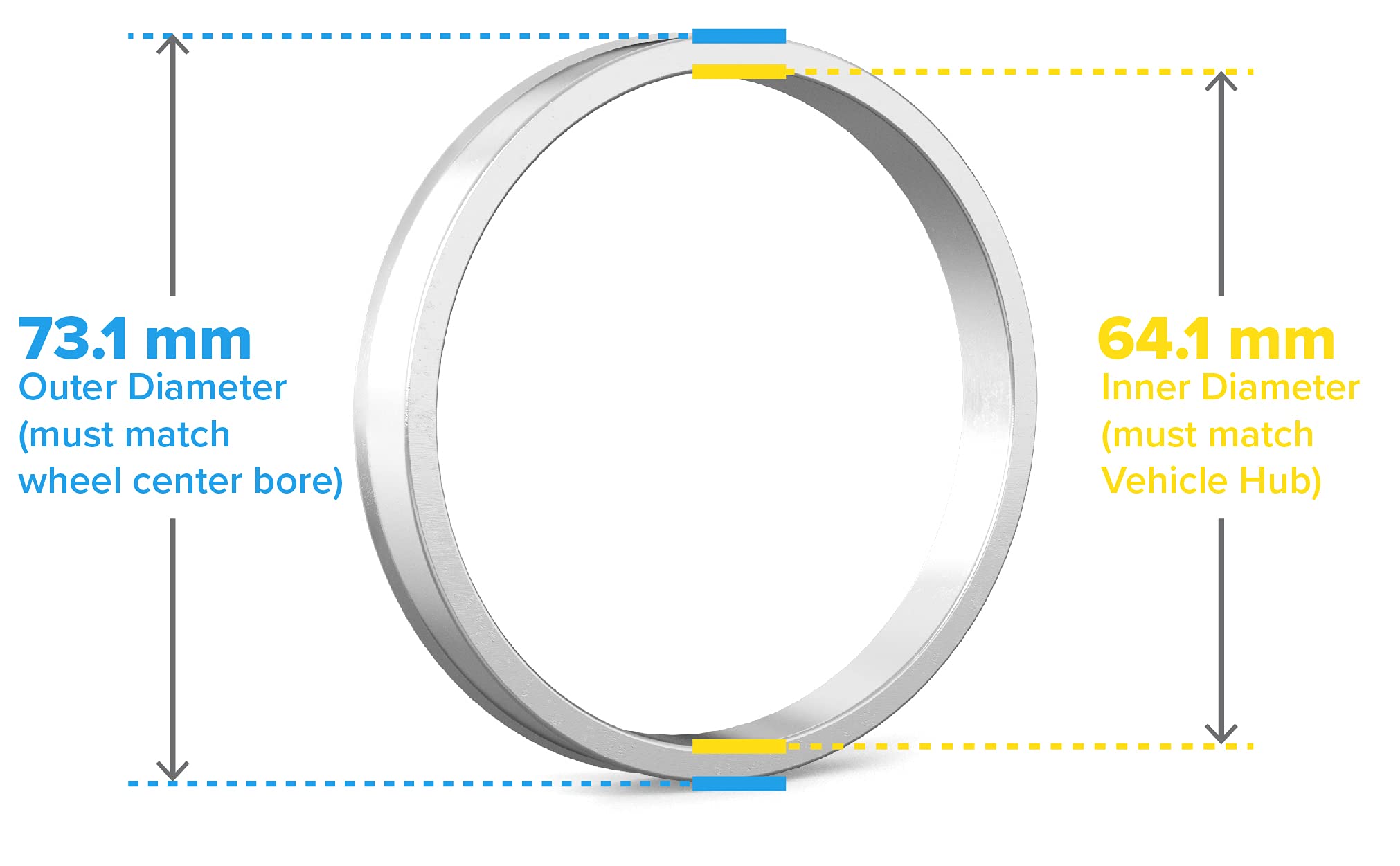 Hubcentric Rings (Pack Of 4) - 64.1Mm Id To 73.1Mm Od - Silver Aluminum Hubrings - Only Fits 64.1Mm Vehicle Hub And 73.1Mm Wheel