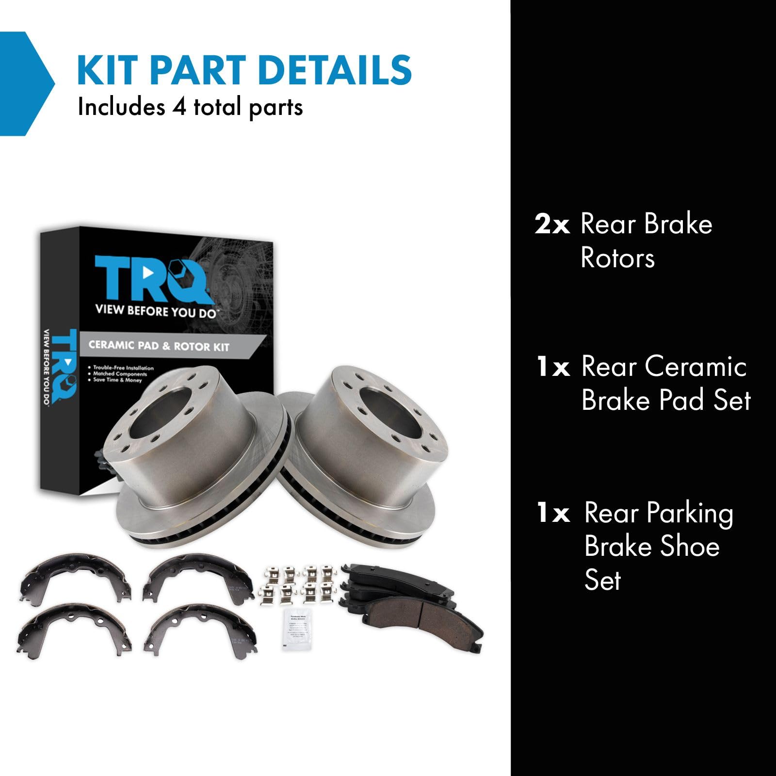 Trq Rear Brake Pad & Rotor Kit Brake Pads Brake Rotor Parking Brake Shoe Set Ceramic Compatible With 2013-2017 Chevrolet Silvera