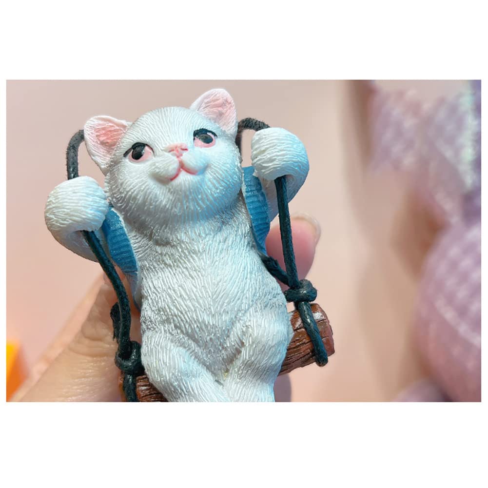 AMIORO Cute Cat Car Mirror - Gray Resin Hanging Decoration for Rearview Mirrors