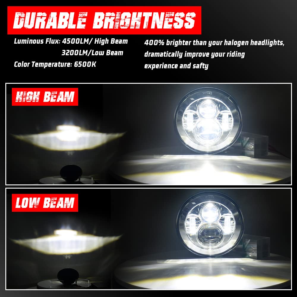 Tugwuetlwu 7'' Led Headlight 4.5'' Auxiliary Fog Lights Kit Compatible With Harley Davidson Road King Electra Glide Heritage Sof