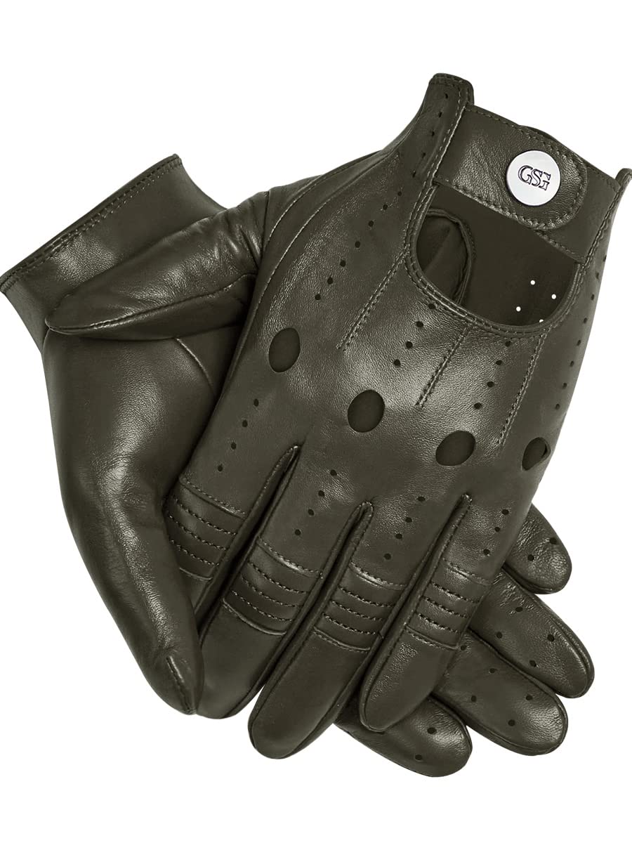 Gsg Men Genuine Leather Gloves Army Green Unlined Biking Touchscreen Driving Gloves Small,Army Green Palm Hole