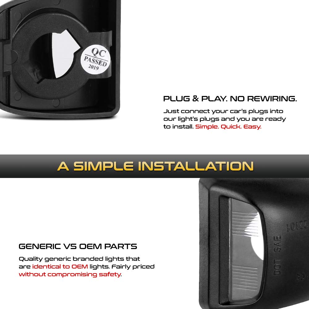 VIPMOTOZ Black Bezel License Plate Light Assembly Replacement for Chevy Silverado, GMC Sierra, Cadillac Escalade, Tahoe, and More