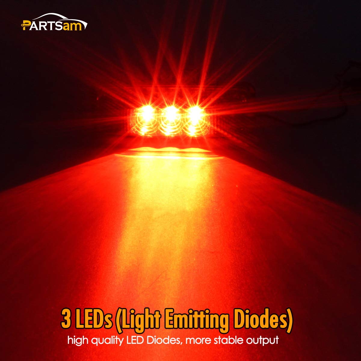 Partsam 10Pcs 3.9 Inch Red 3Led Side Marker Clearacne Light With Reflectors For Trailer Truck Rv Camper, Waterproof, Dc12V