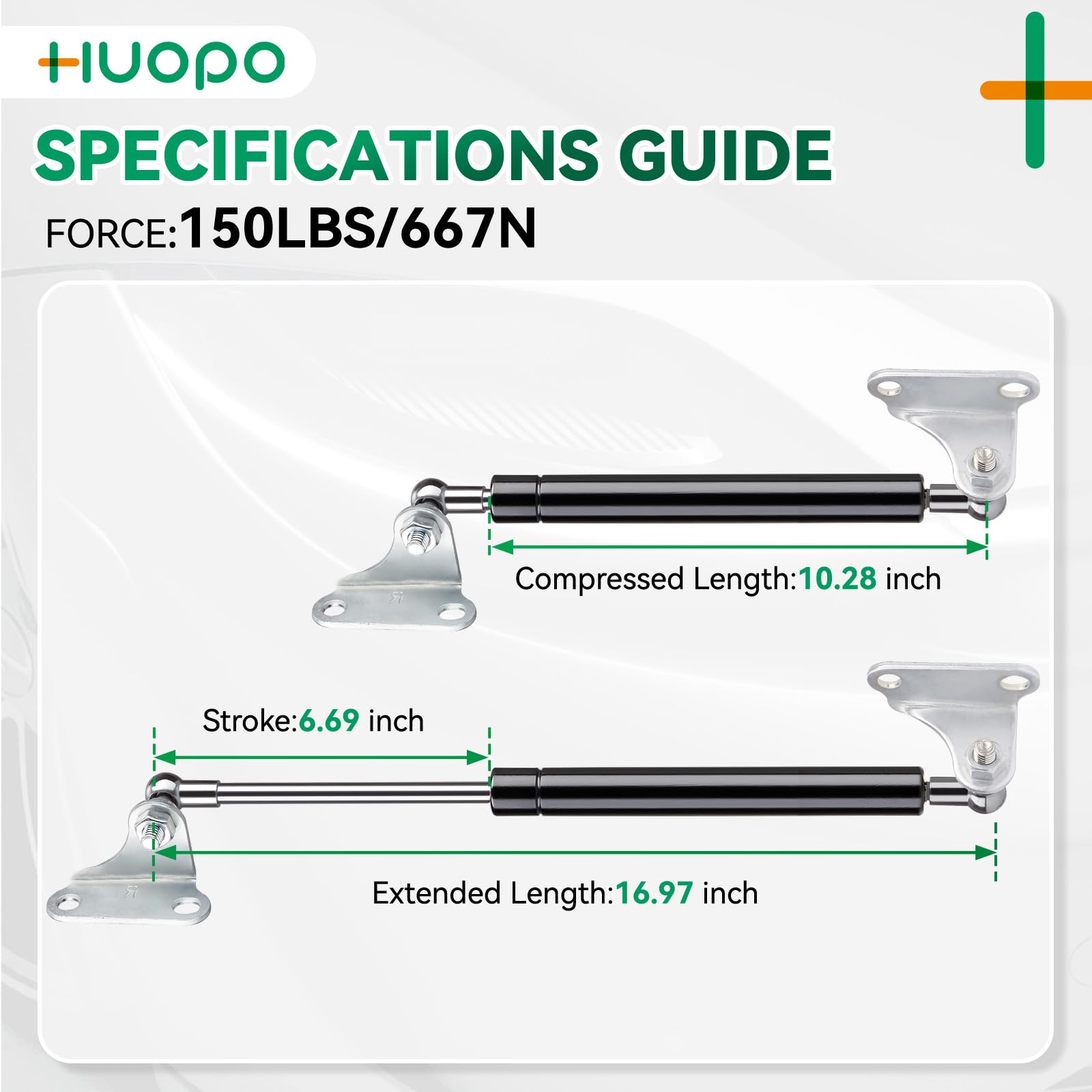 Huopo 17 Inch 150 Lb/667 N Gas Shock Strut Spring Lift Support For Rv Bed Door Floor Hatch Boat Shed Window Custom Heavy Duty Ba
