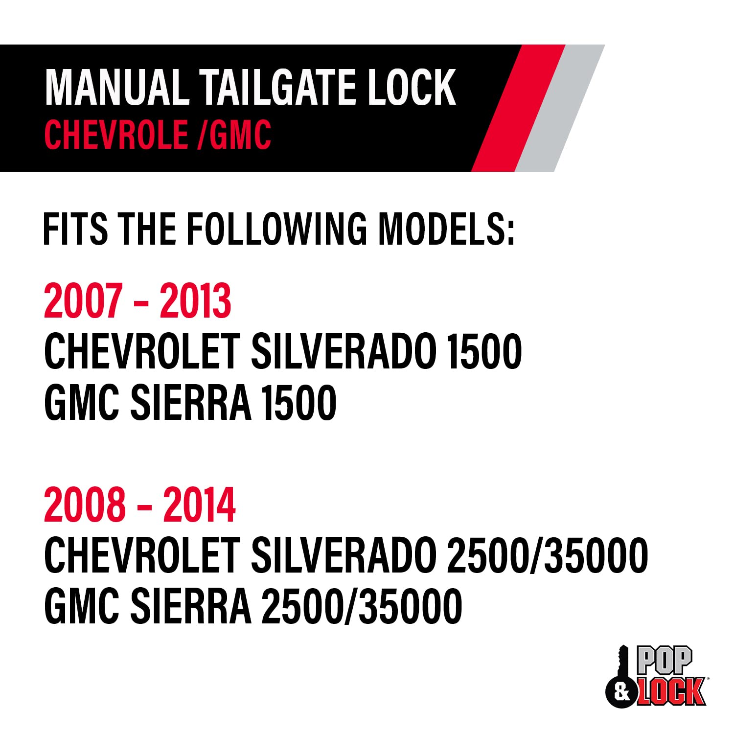 Pop & Lock Pl1310 Black Manual Tailgate Lock For Chevy/Gmc (New Body)