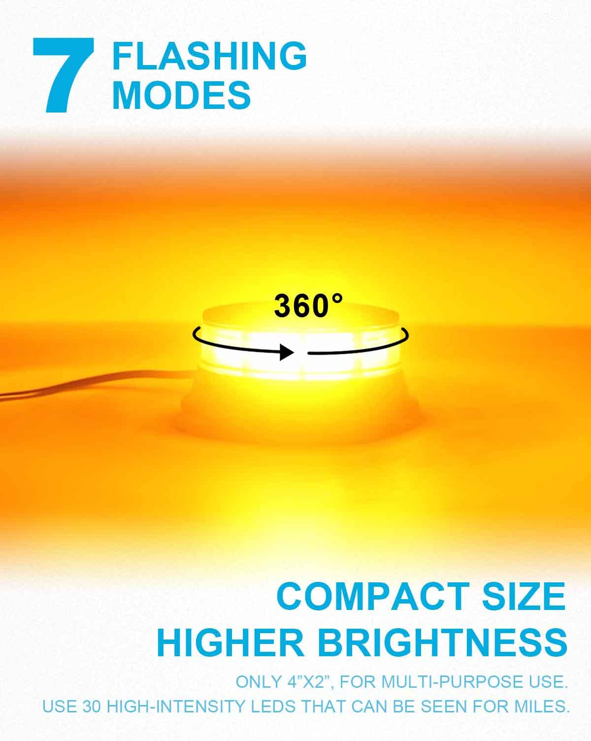 Agrieyes Amber Beacon Light, LED Emergency Strobe, 4.2 Inch, Permanent Mount, Caution Hazard Lights for Vehicles, Model AG-W16S-001
