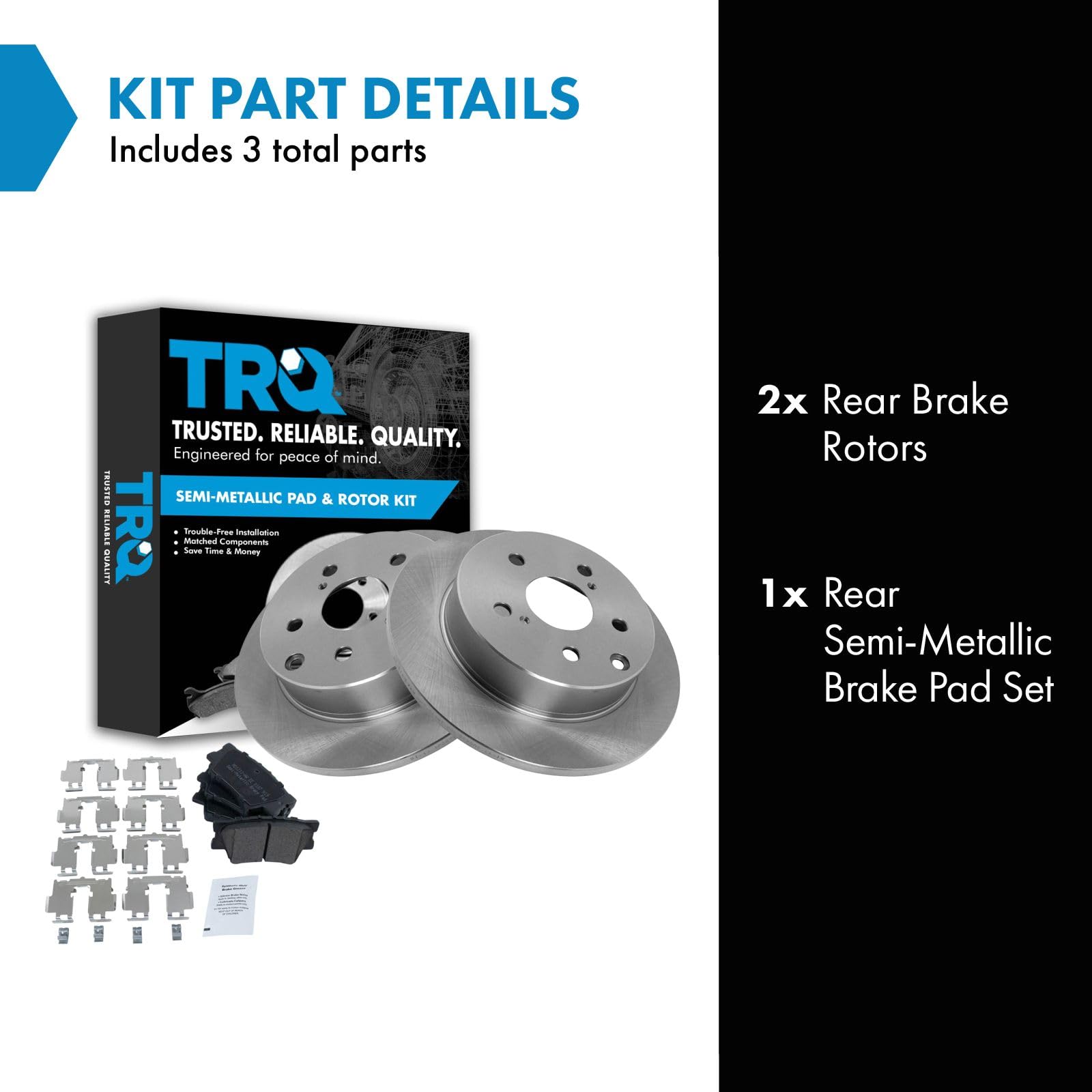 Trq Rear Brake Pad & Rotor Kit Brake Pads Brake Rotor Semi-Metallic Compatible With 2010-2012 Lexus Hs250H 2006-2018 Toyota Rav4