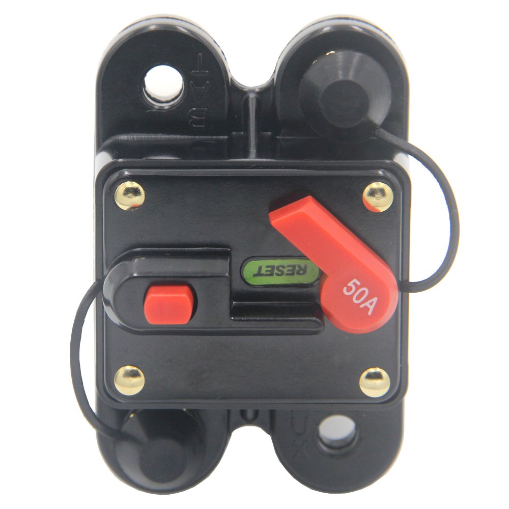 Zookoto 50 Amp Circuit Breaker, Fuse Holder 50A Trolling Motor Auto Car Marine Boat Bike Stereo Audio Terminal Inline Fuse Inverter With Manual Reset 12V-24V Dc