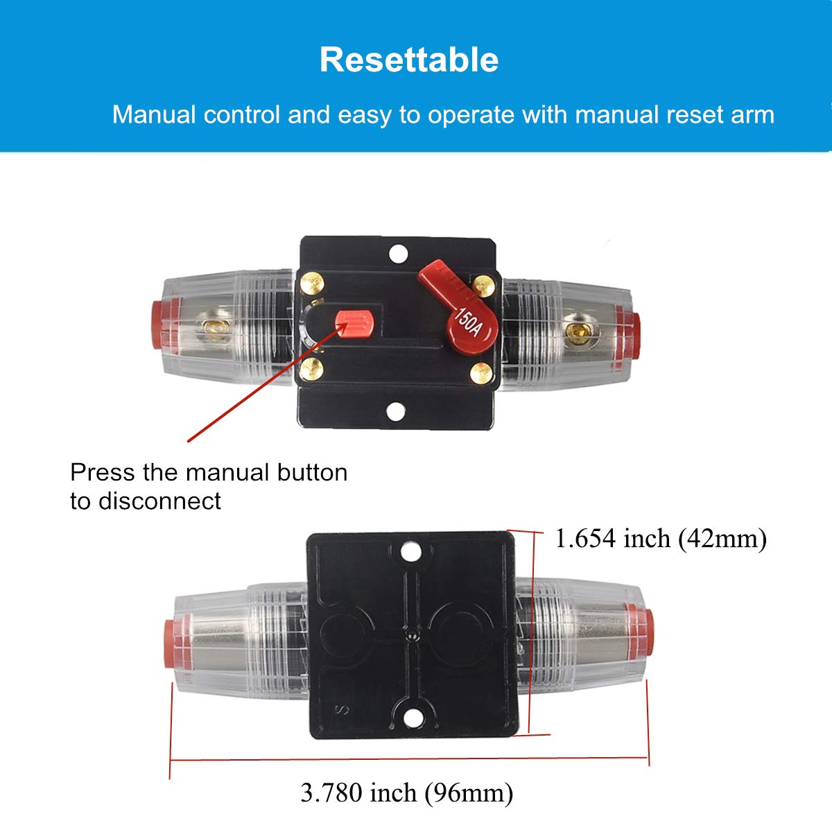 Wohhom 30A 40A 50A 60A 80A 100A 125A 150A Audio Circuit Breaker Auto Car Stereo Inline Fuse Holders Inverter, Manual Reset 12V-2