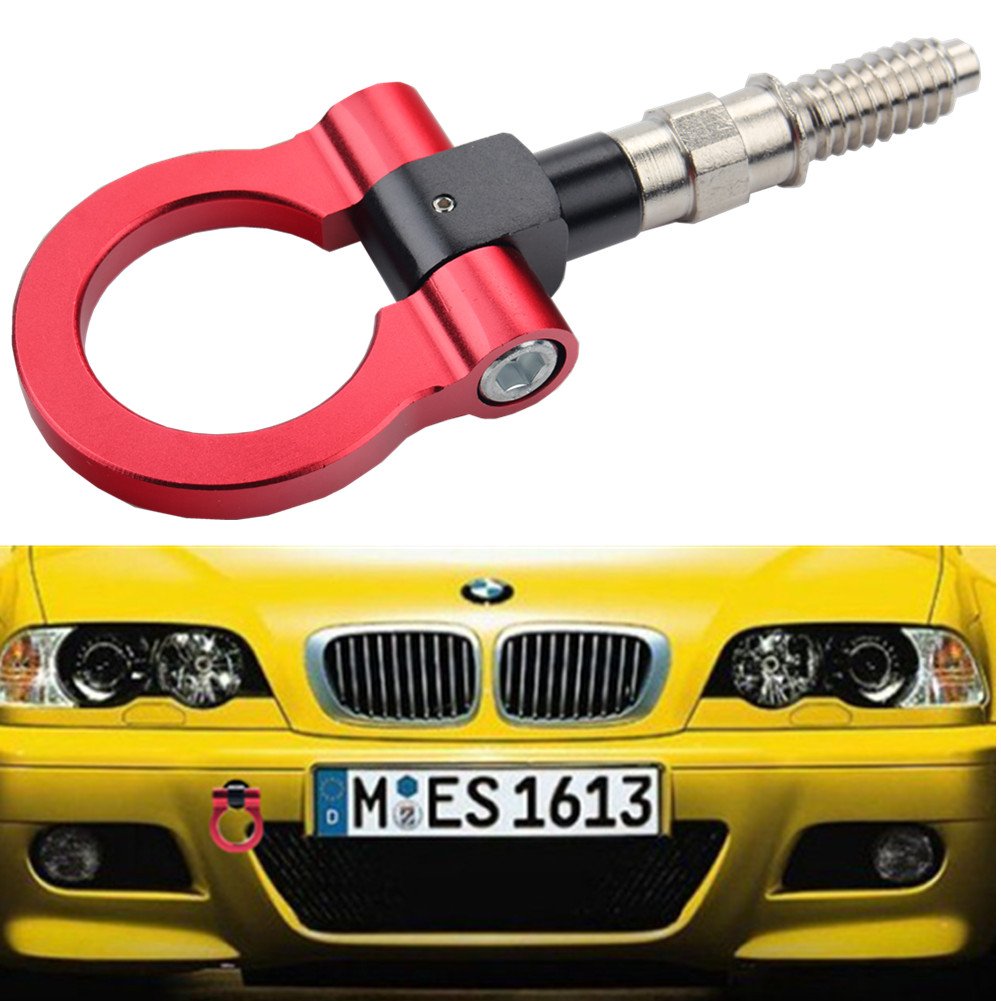 DEWHEL Aluminum Track Racing Front Rear Bumper Car Accessories Auto Trailer Ring Eye Towing Tow Hook Kit Red compatible with BMW