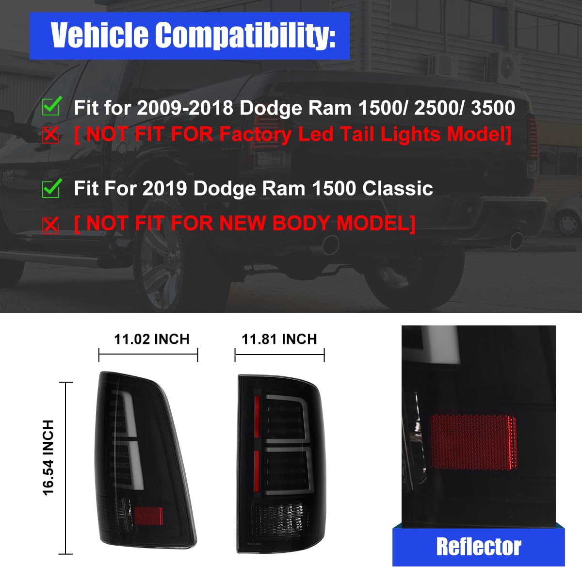 Nixon Offroad Led Tail Lights Assembly For 2009-2018 Dodge Ram 1500 2500 3500 W/Factory Halogen Taillights Model, Full Led Tail Lights Pair For 2019-2023 Ram 1500 Classic Only (Smoked)