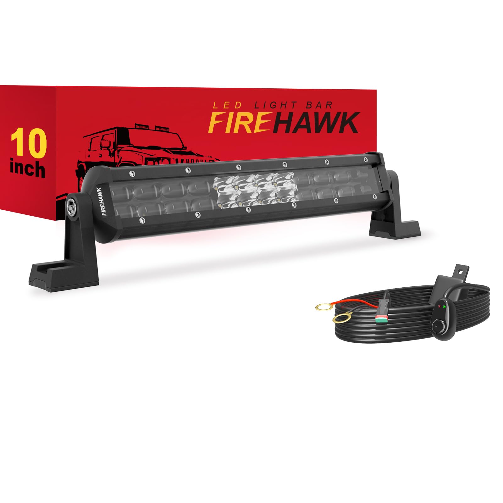 Firehawk Led Light Bar 10 Inch 35,000Lm, 2025 New Japanese L-A-B Chips, Spot Flood Combo Beam, Driving Off Road Fog Work For Tru