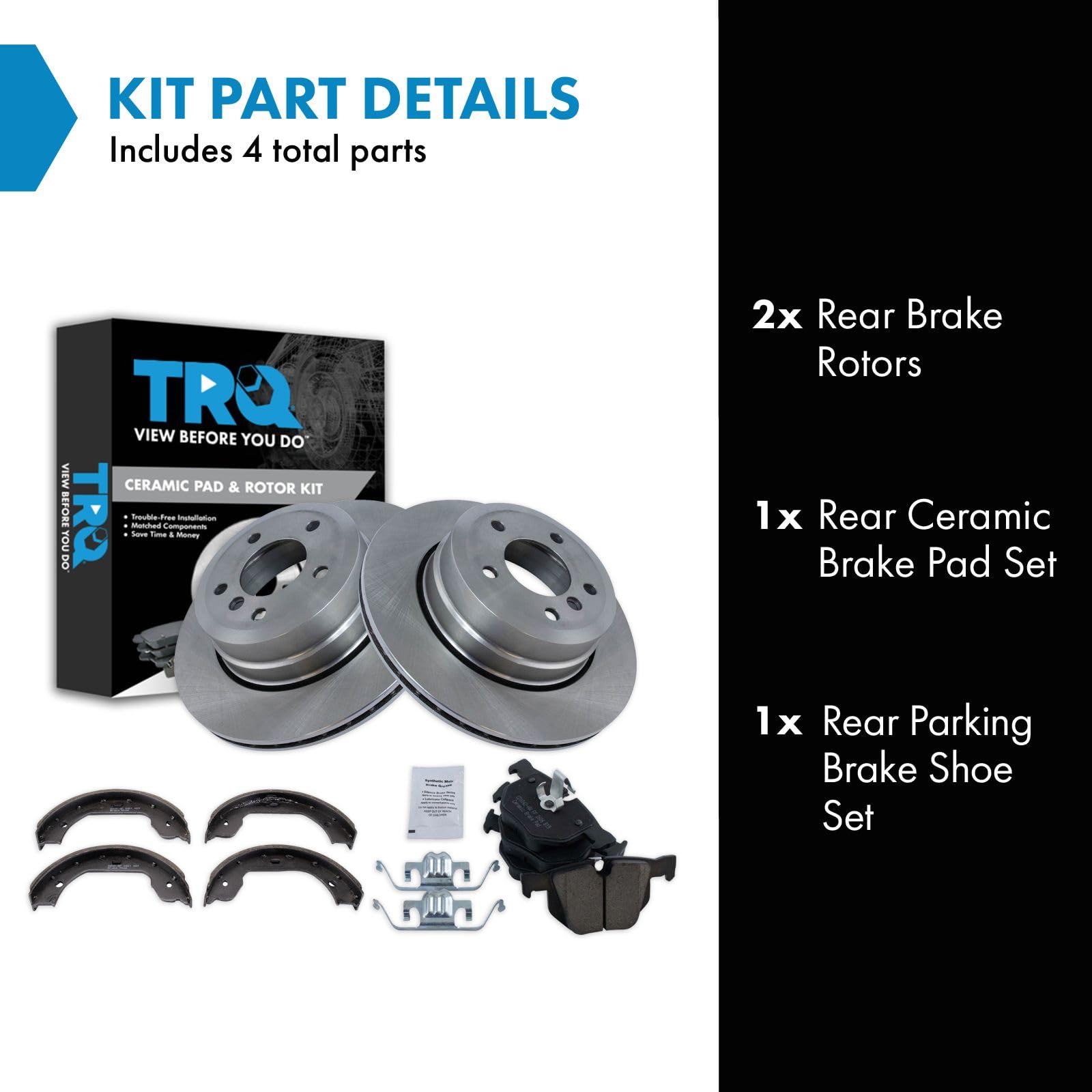 Trq Rear Brake Pad & Rotor Kit Brake Pads Brake Rotor Parking Brake Shoe Set Ceramic Compatible With 2006-2007 Bmw 525Xi 2010 52