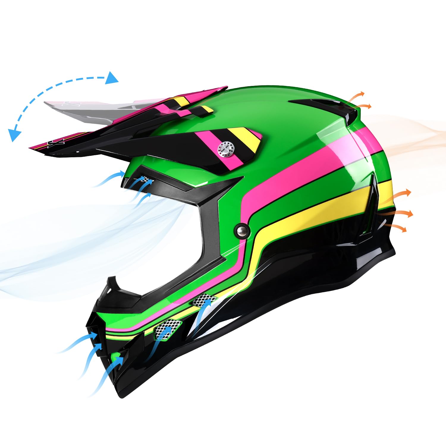 Glx Gx623 Youth Atv/Dirt Bike Helmet Combo - Retro Green, Medium - Dot