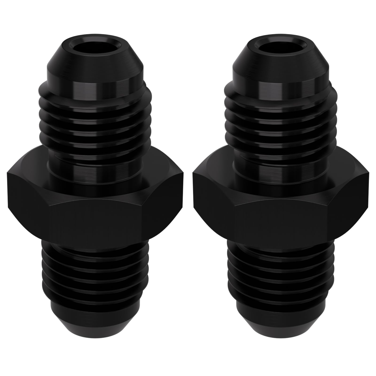 APIELE 4AN External Thread to 4AN Flared Coupler Union Fitting, Aluminum Black Straight Fuel Hose Fitting Adapter (AN4-AN4,2PCS)