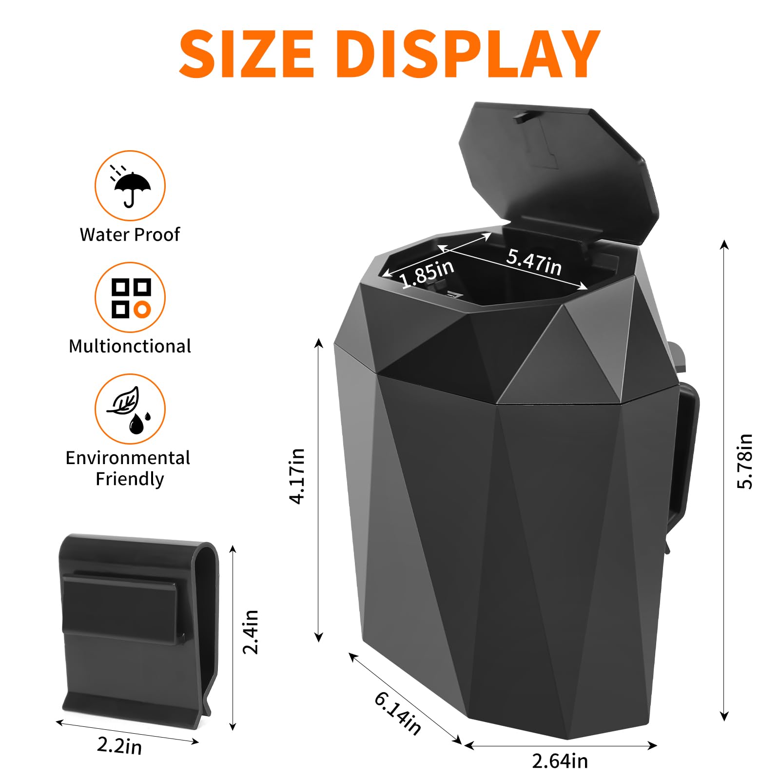 Wontolf Car Trash Can Bin With Lid, Small Car Garbage Can With 60Pcs Trash Bags Leakproof Mini Car Accessories Trash Bin Car Dus