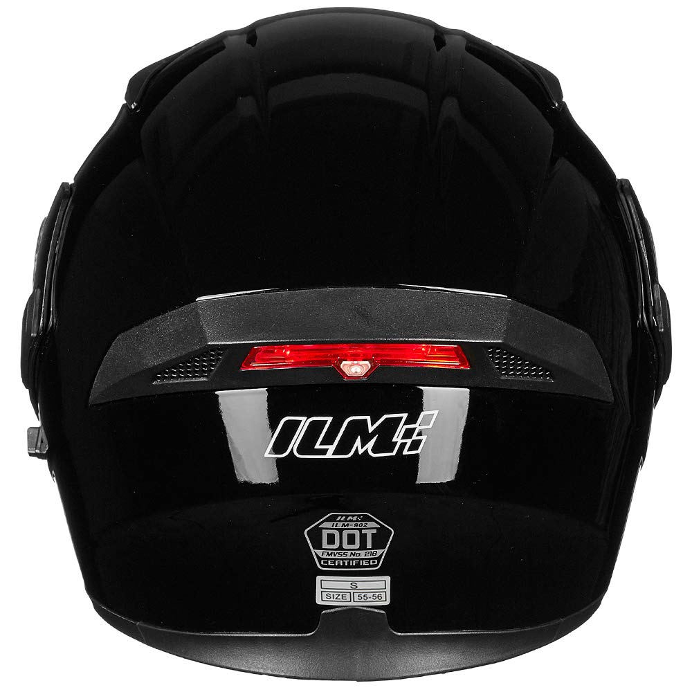 Ilm Motorcycle Dual Visor Flip Up Modular Full Face Helmet Dot Led Light Model 902L (S, Gloss Black - Led)
